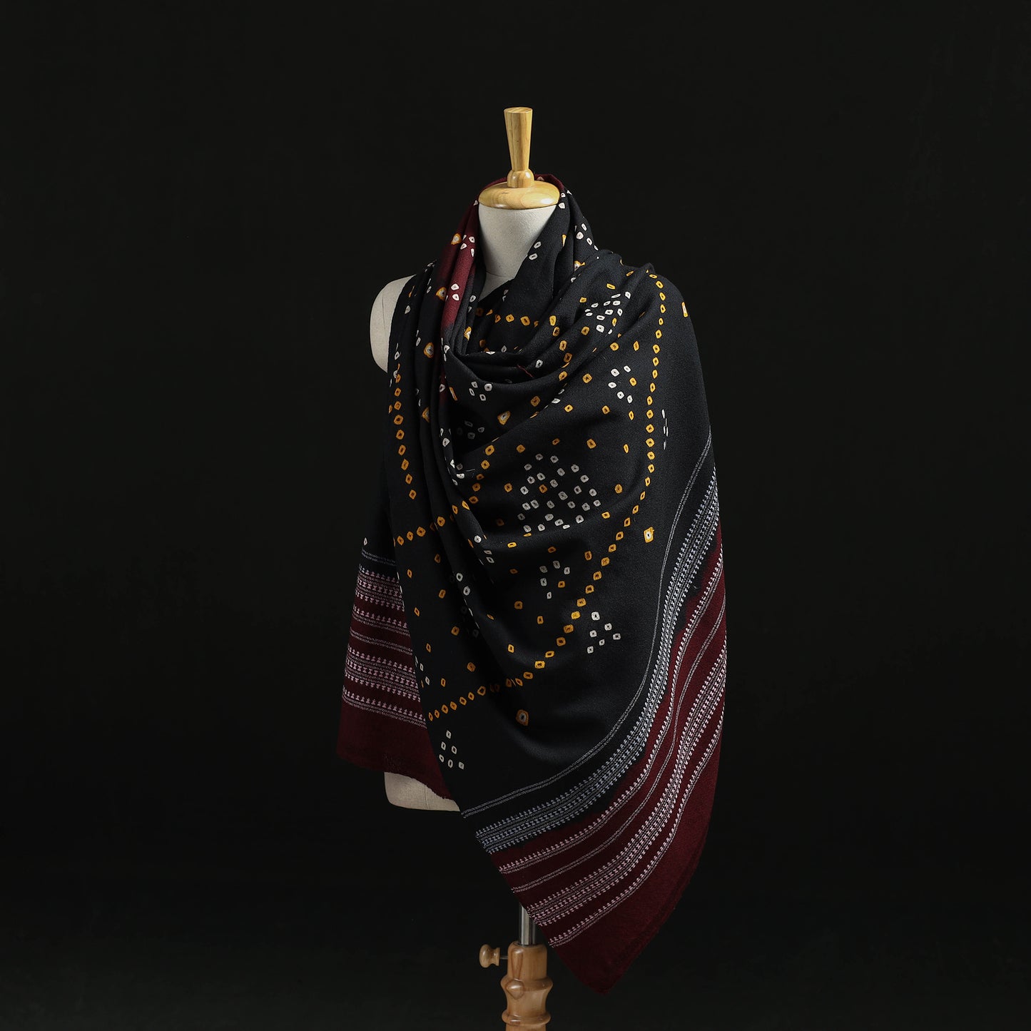 Kutch Handwoven Bandhani Tie-Dye Merino Wool Shawl 40