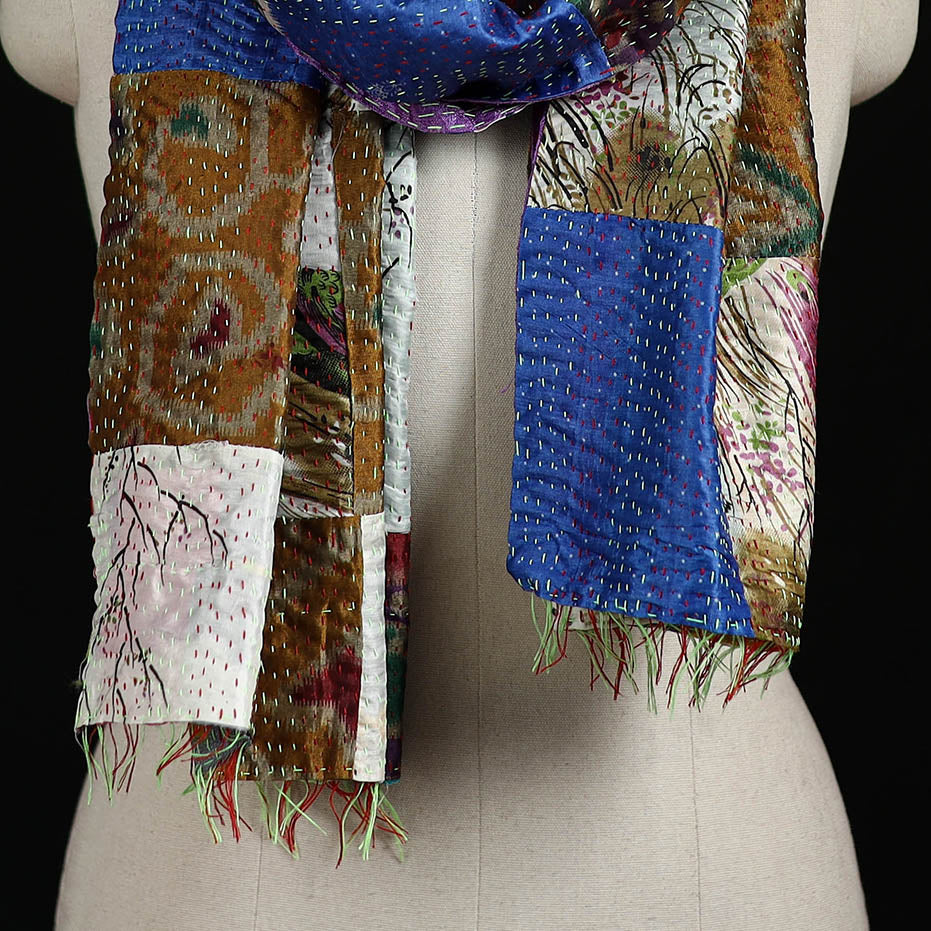Bengal Kantha Handwork Patchwork Reversible Silk Stole 349
