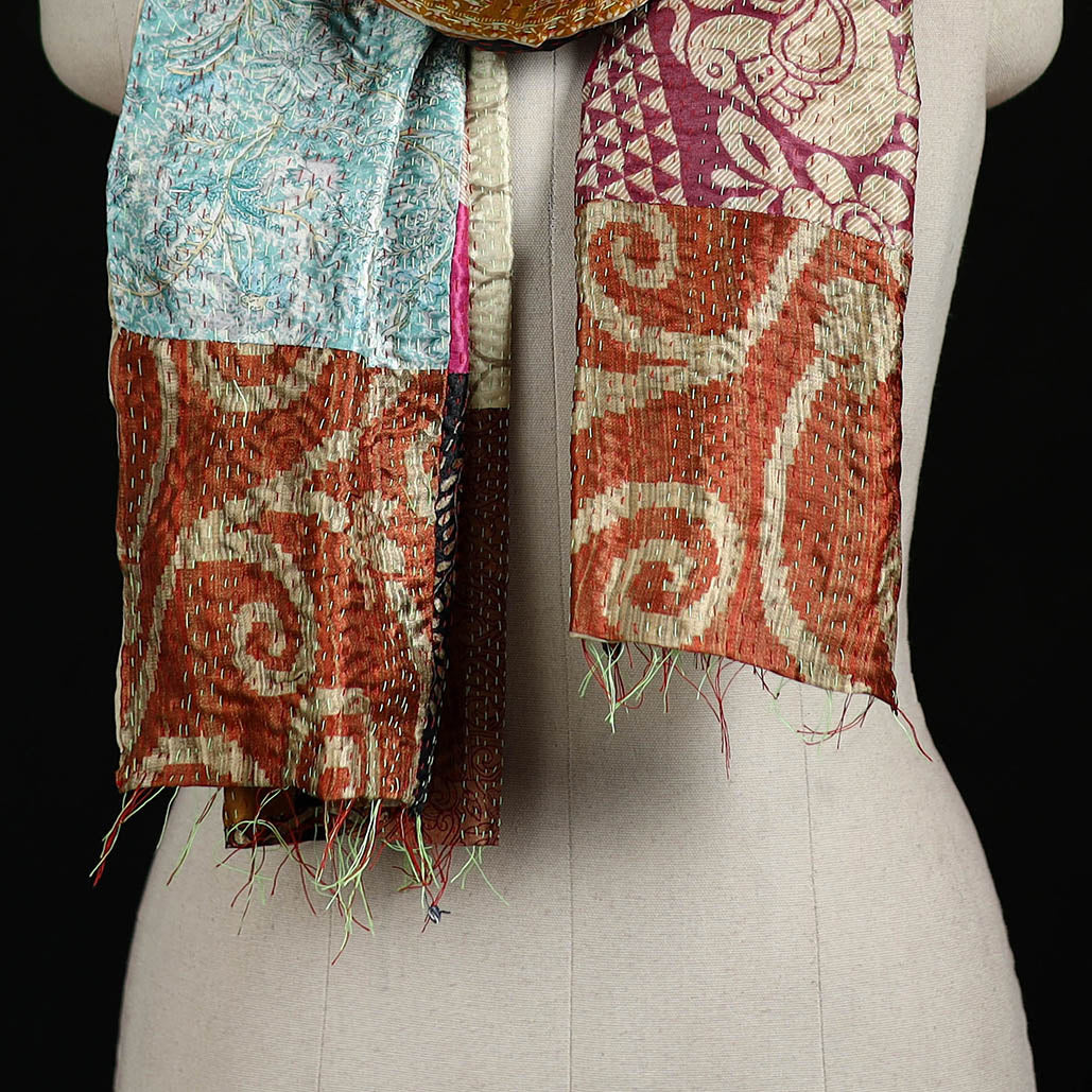 Bengal Kantha Handwork Patchwork Reversible Silk Stole 352