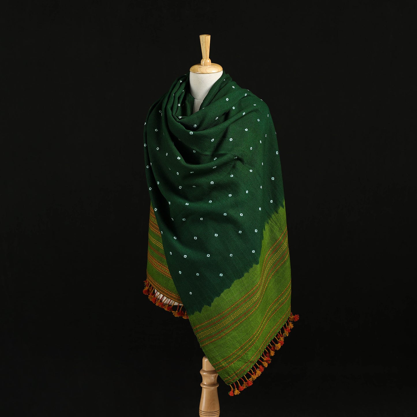 Kutch Handwoven Clamp Dyed Shibori Desi Wool Shawl 56