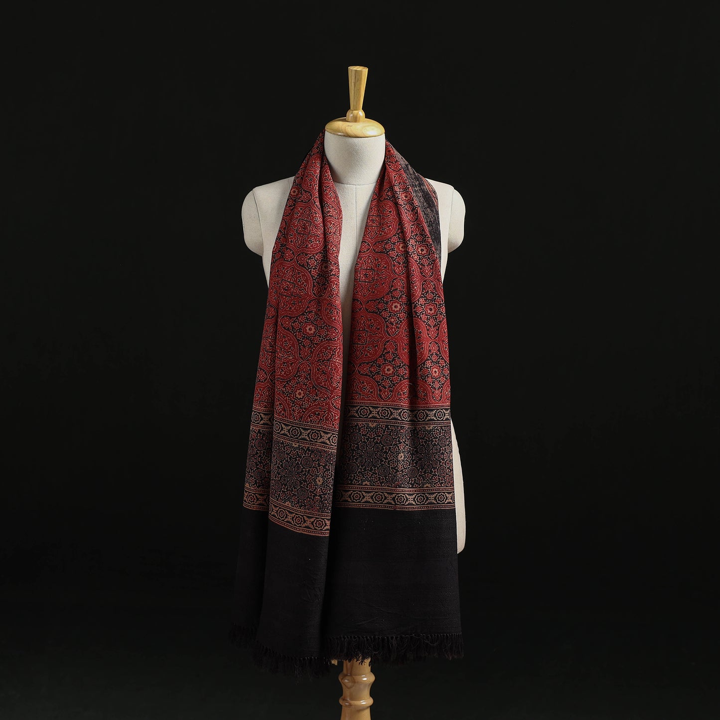 Kutch Handwoven Ajrakh Hand Block Print Merino Wool Shawl 42