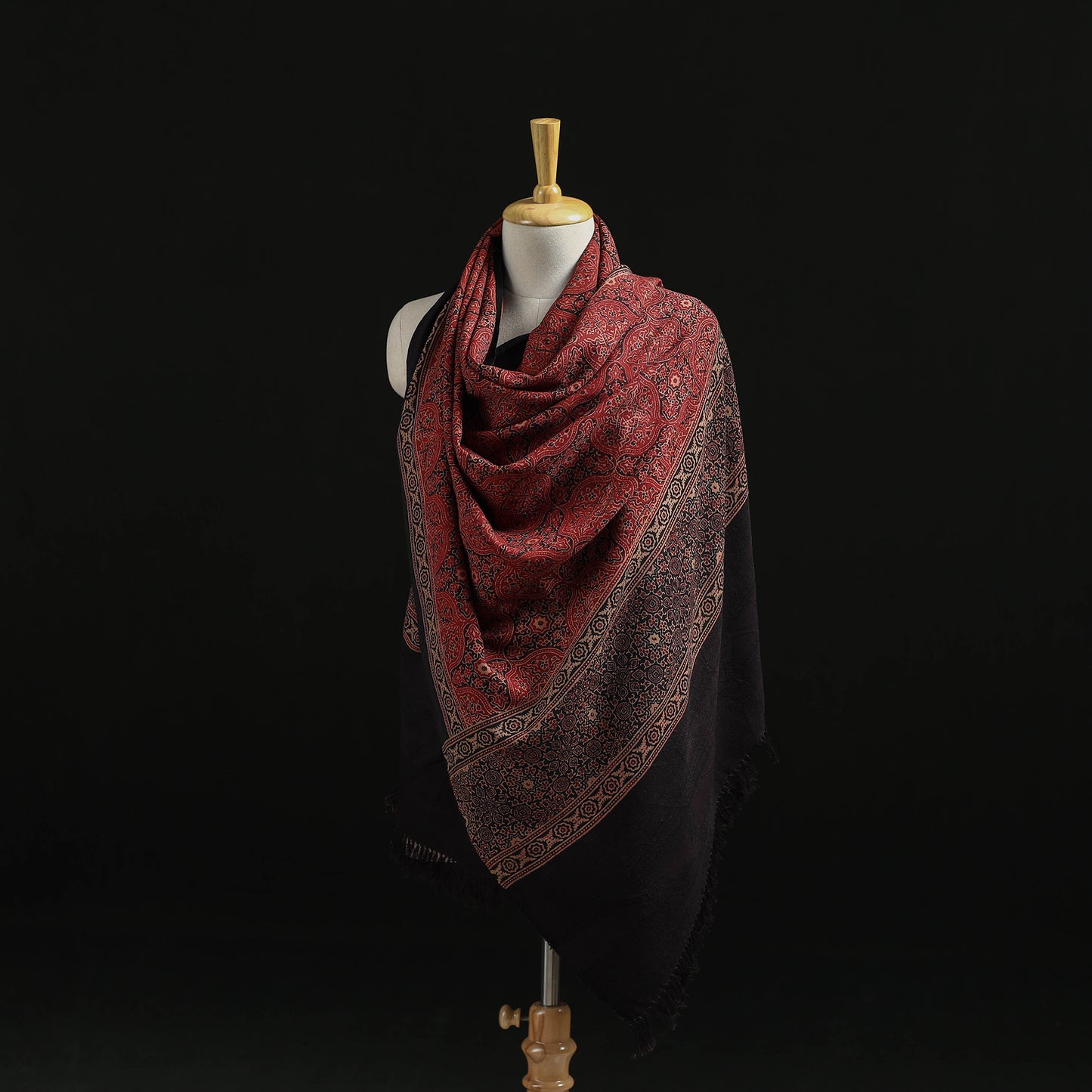 Kutch Handwoven Ajrakh Hand Block Print Merino Wool Shawl 42