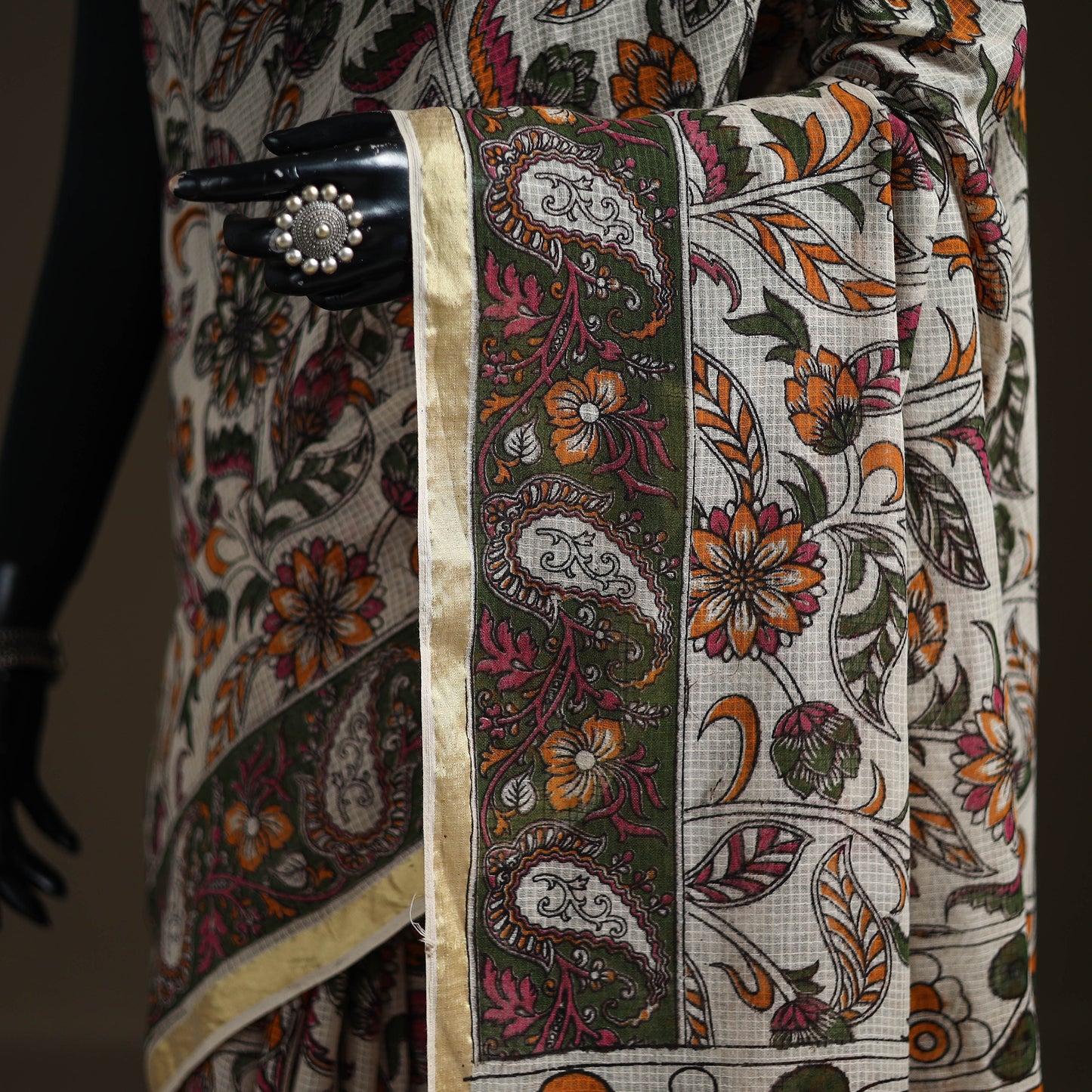 Kalamkari Printed Kota Doria Cotton Saree 27