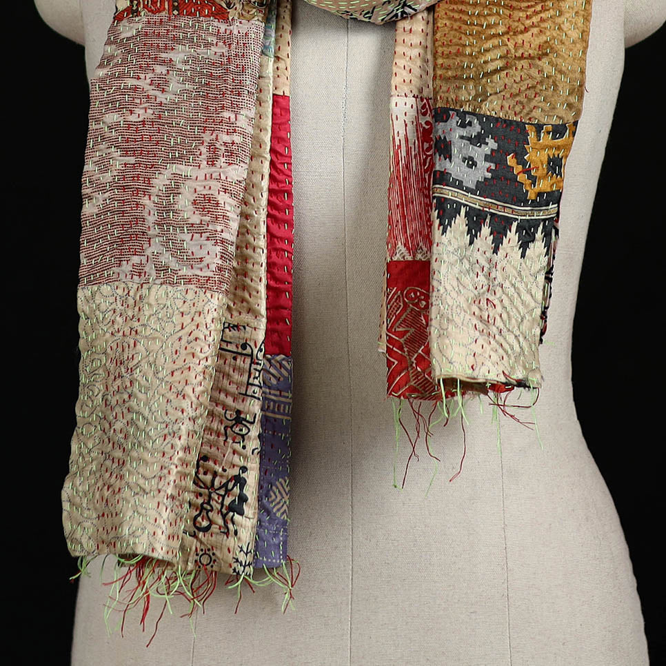 Bengal Kantha Handwork Patchwork Reversible Silk Stole 354