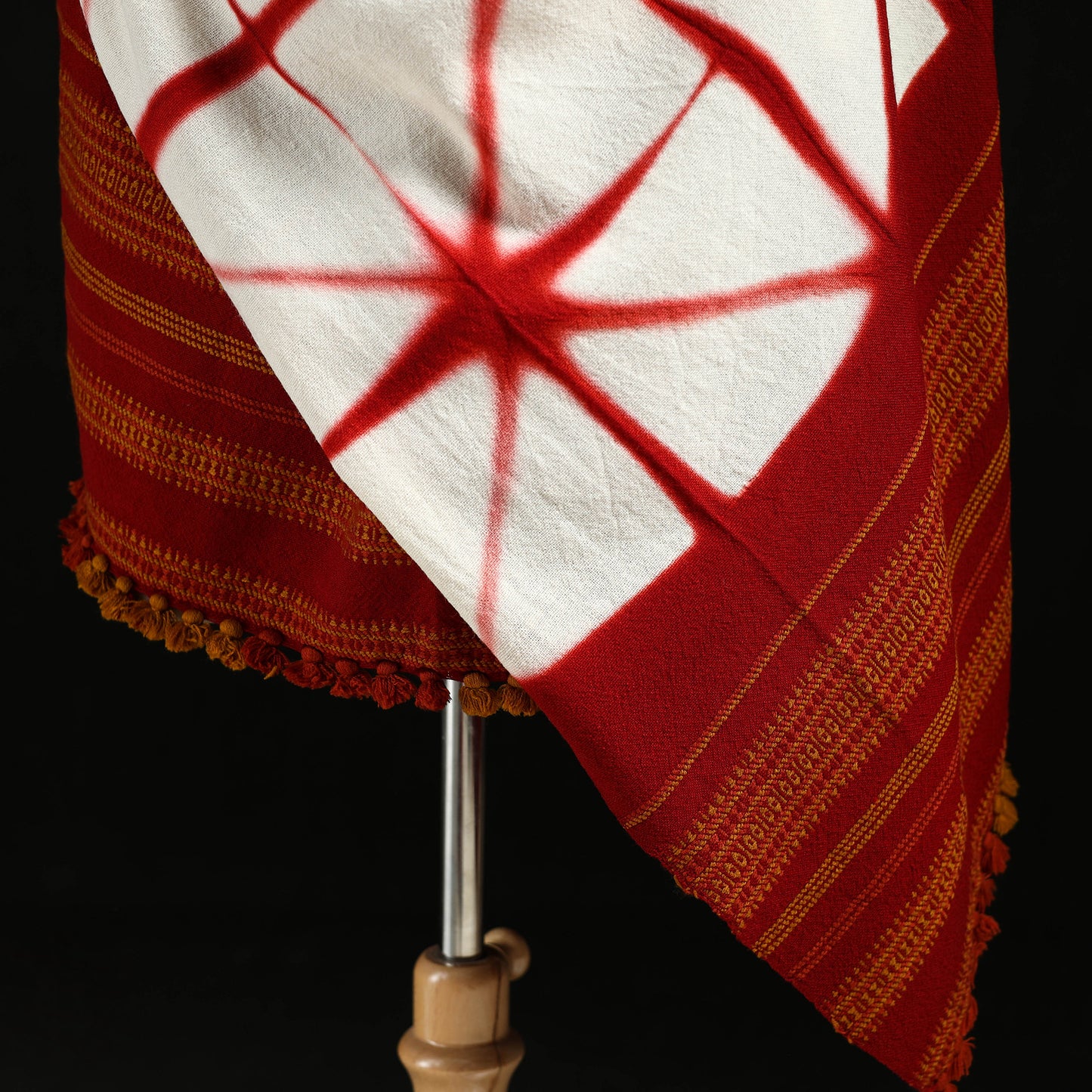 Kutch Handwoven Clamp Dyed Shibori Merino Wool Shawl 51