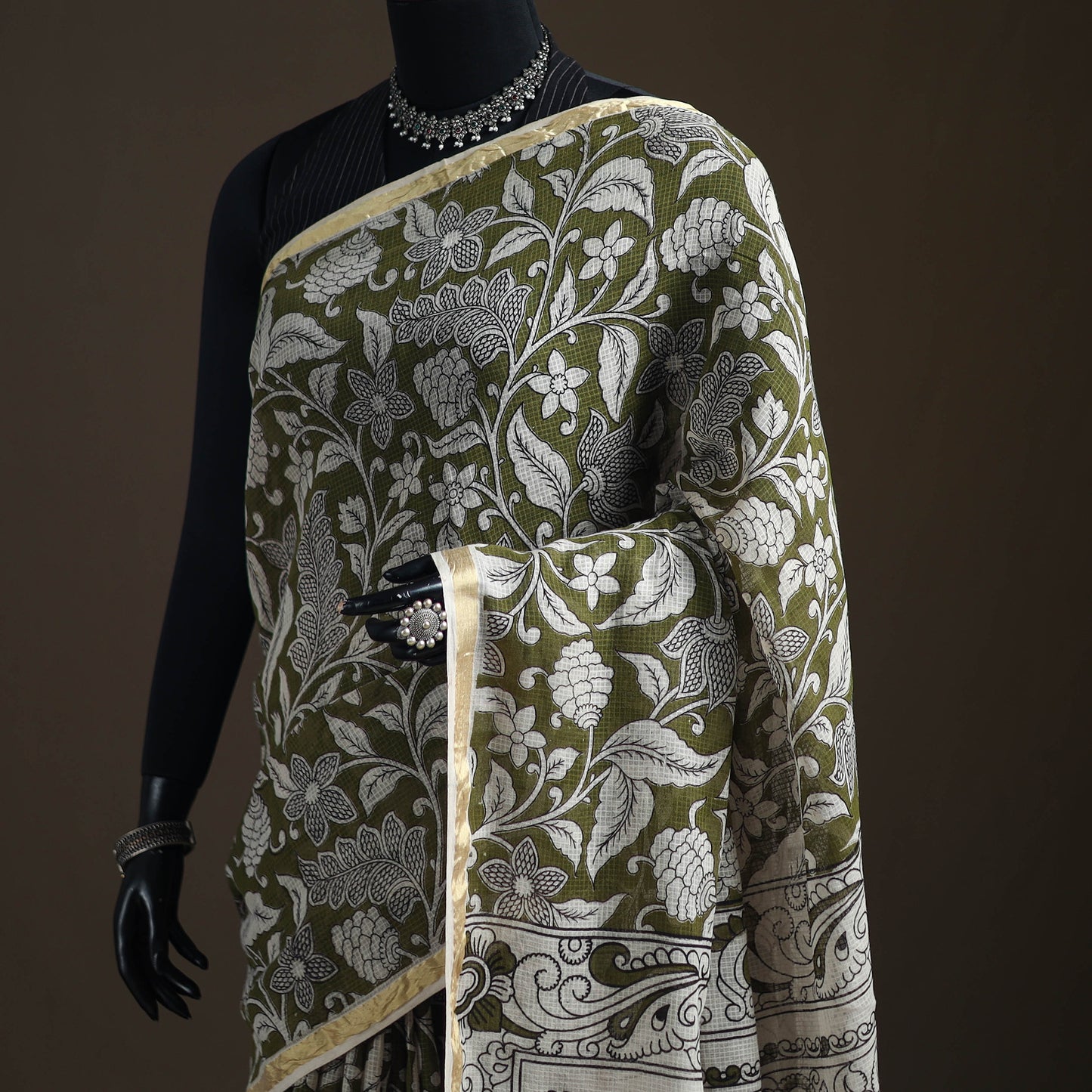 Kalamkari Printed Kota Doria Cotton Saree 28