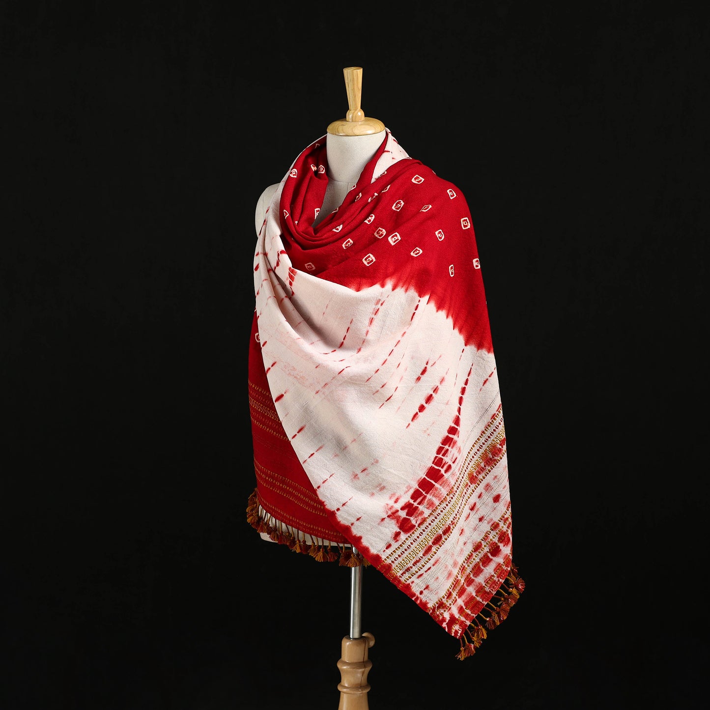 Kutch Handwoven Clamp Dyed Shibori Desi Wool Shawl 52