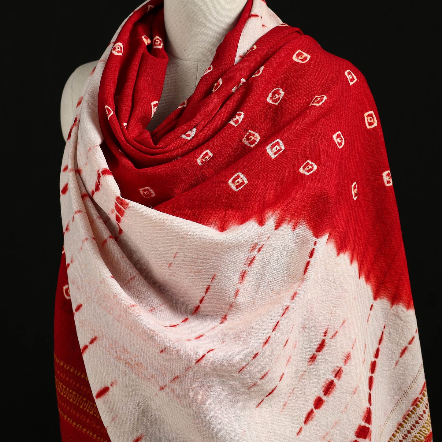 Kutch Handwoven Clamp Dyed Shibori Desi Wool Shawl 52
