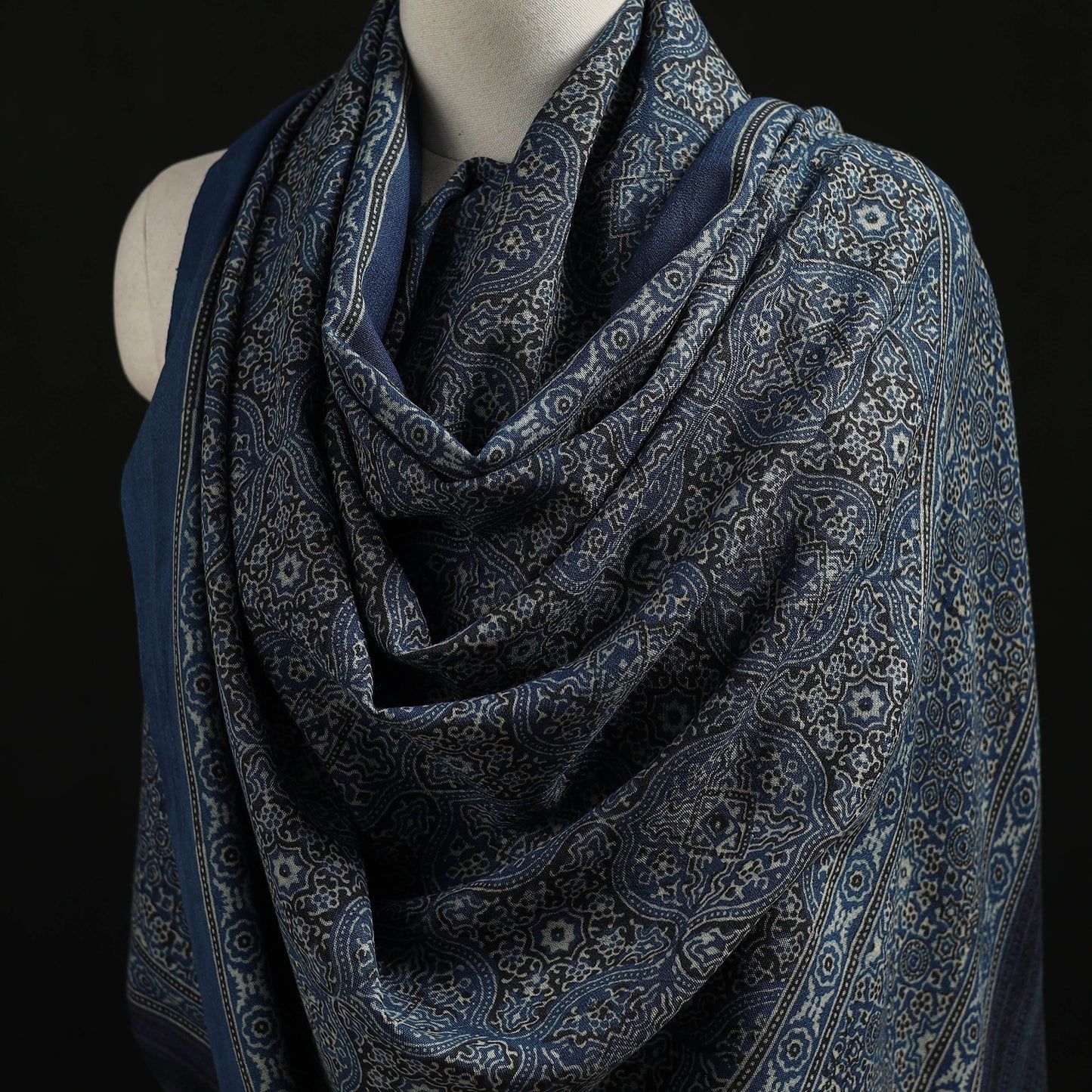 Kutch Handwoven Ajrakh Hand Block Print Merino Wool Shawl 43