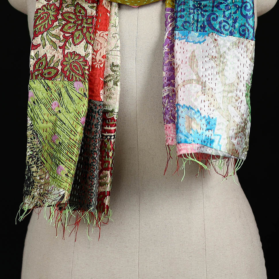 Bengal Kantha Handwork Patchwork Reversible Silk Stole 358