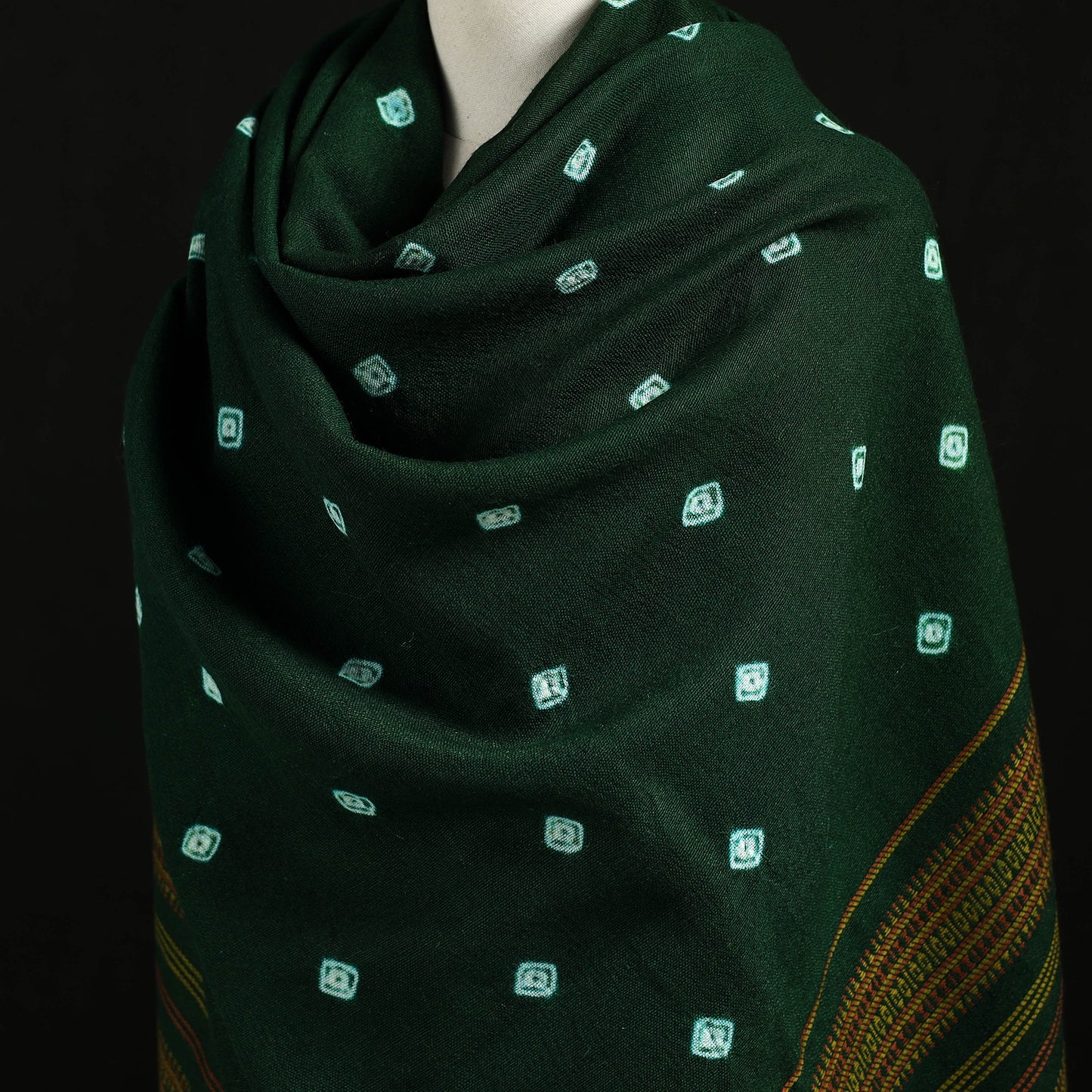 Kutch Handwoven Clamp Dyed Shibori Desi Wool Shawl 53