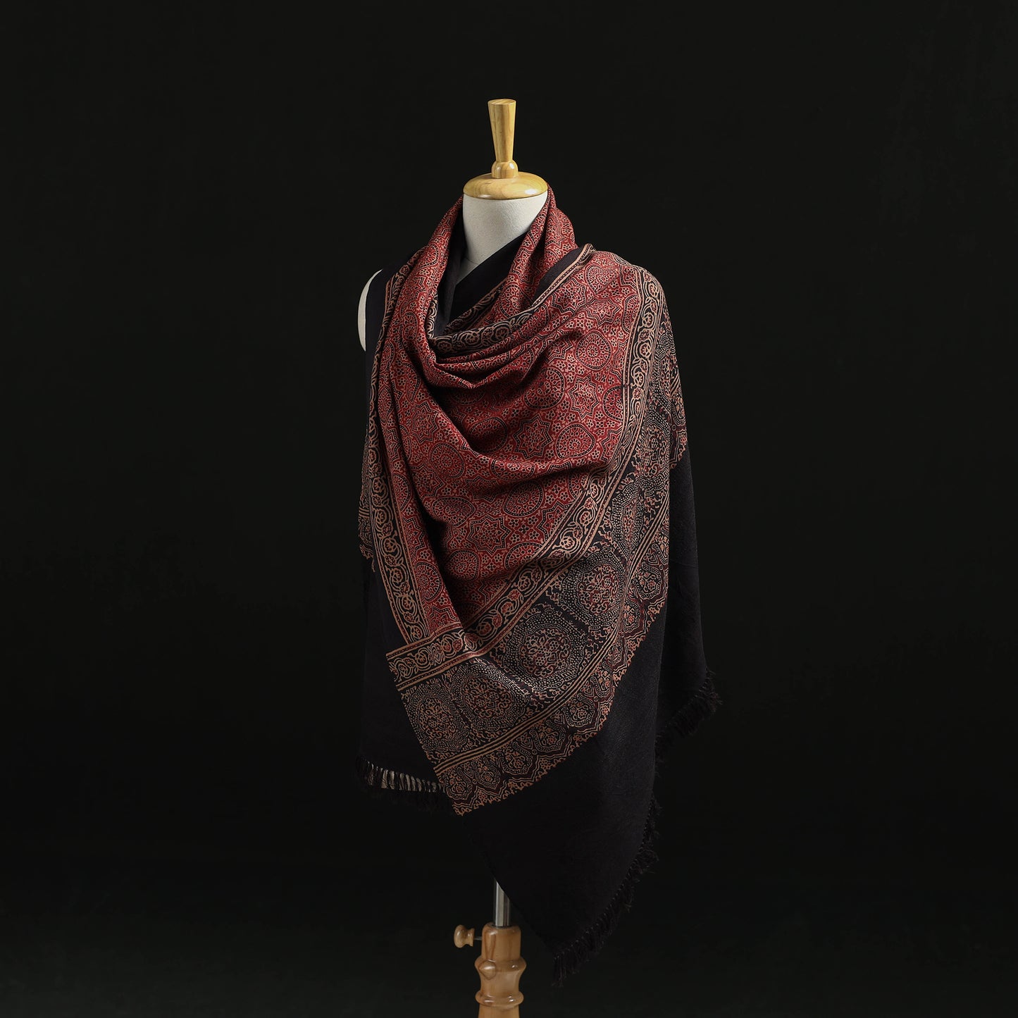 Kutch Handwoven Ajrakh Hand Block Print Merino Wool Shawl 44