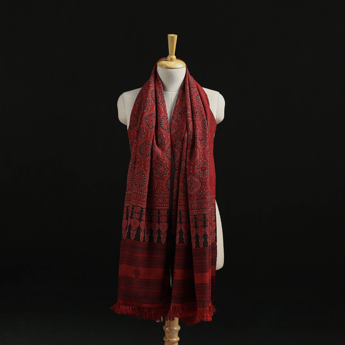 Kutch Handwoven Ajrakh Hand Block Print Merino Wool Shawl 45