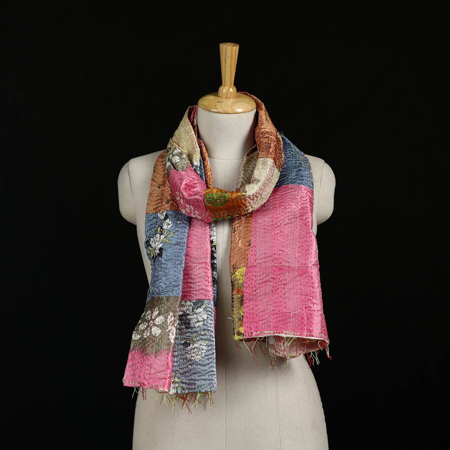 Bengal Kantha Handwork Patchwork Reversible Silk Stole 361