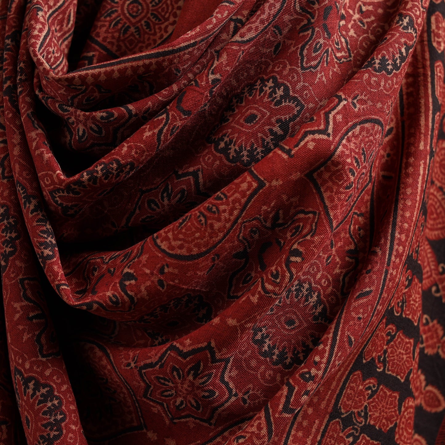 Kutch Handwoven Ajrakh Hand Block Print Merino Wool Shawl 45