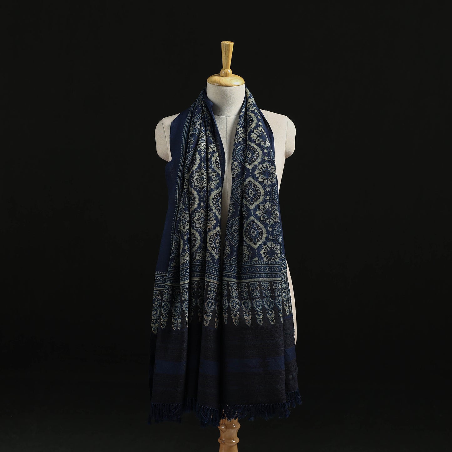 Kutch Handwoven Ajrakh Hand Block Print Merino Wool Shawl 46