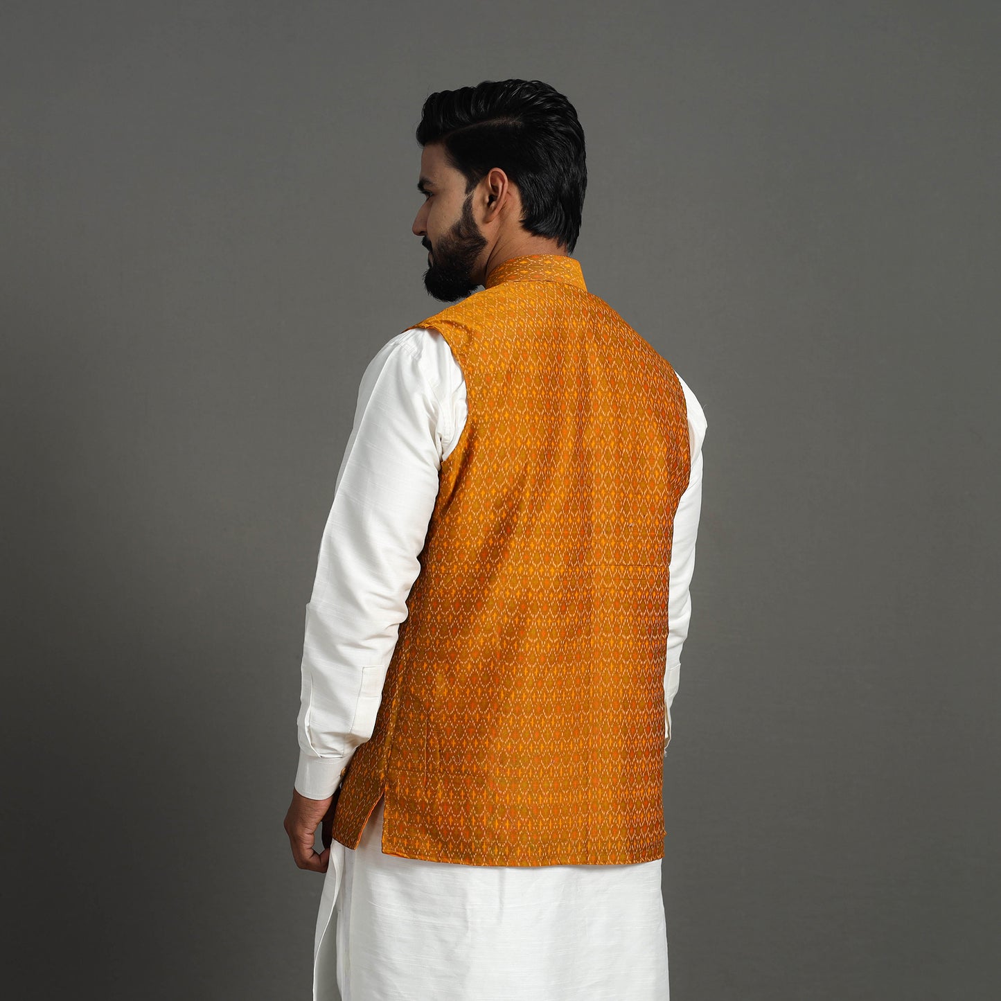 Buy Brown Silk Cotton Pochampally Ikat Nehru Jacket