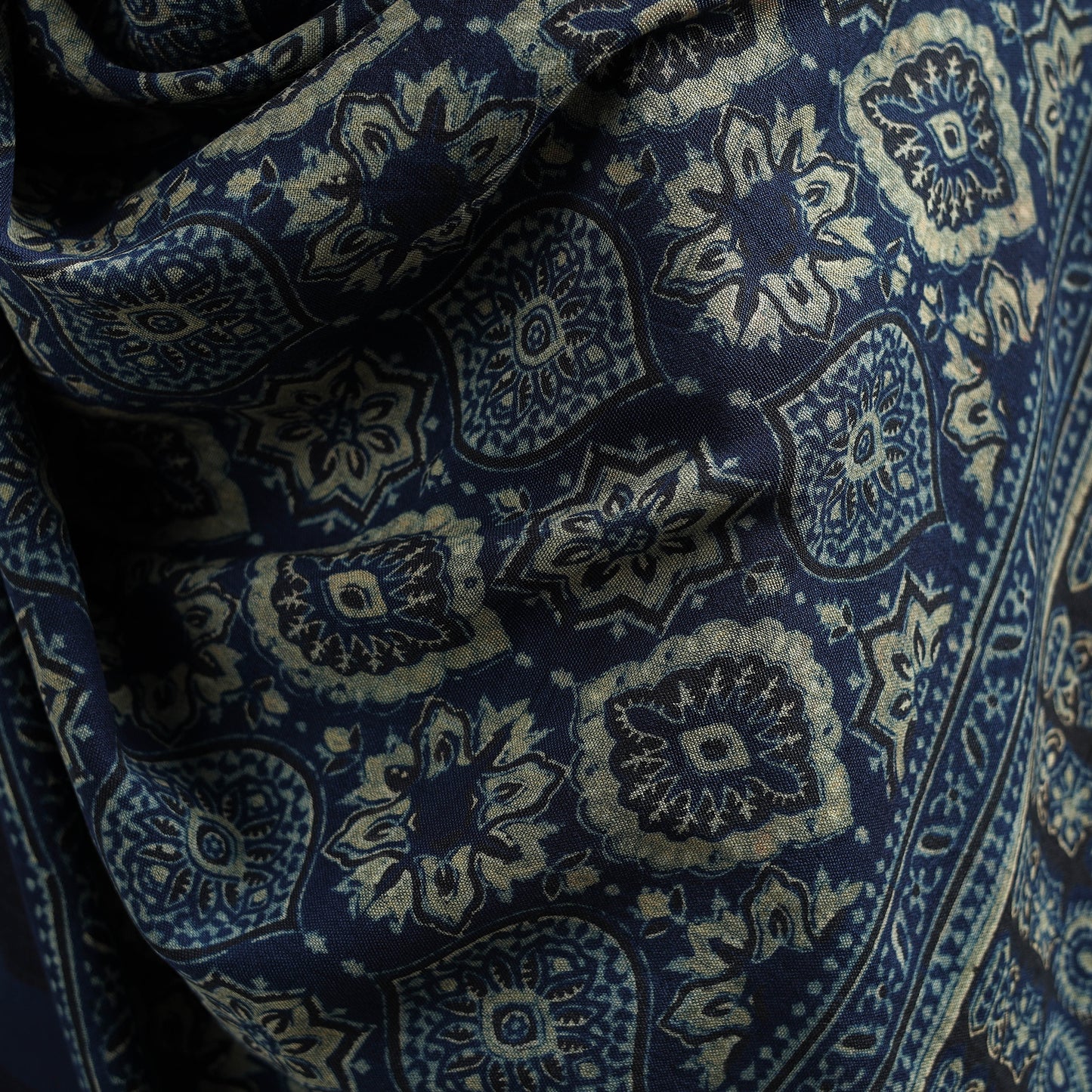 Kutch Handwoven Ajrakh Hand Block Print Merino Wool Shawl 46