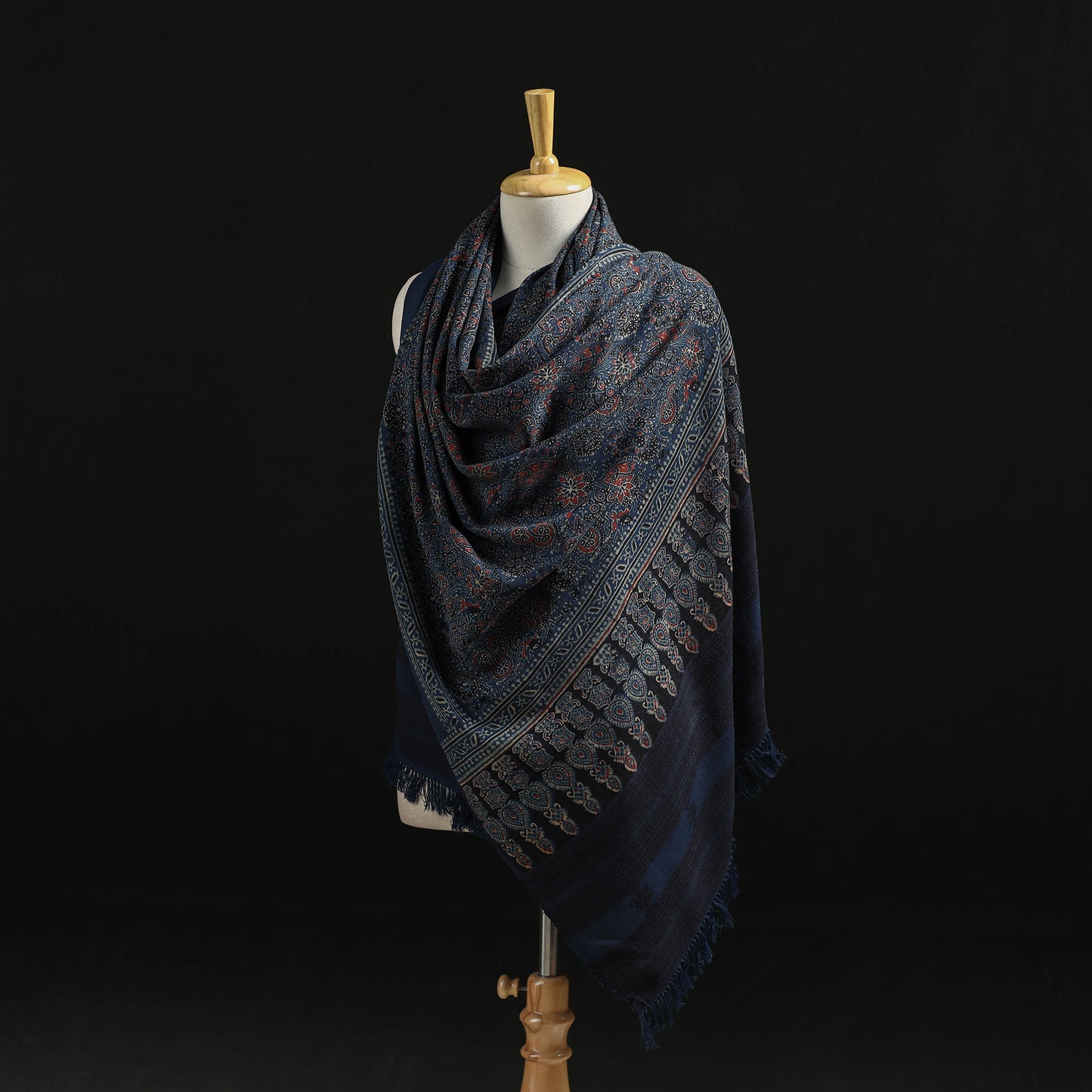 Kutch Handwoven Ajrakh Hand Block Print Merino Wool Shawl 47