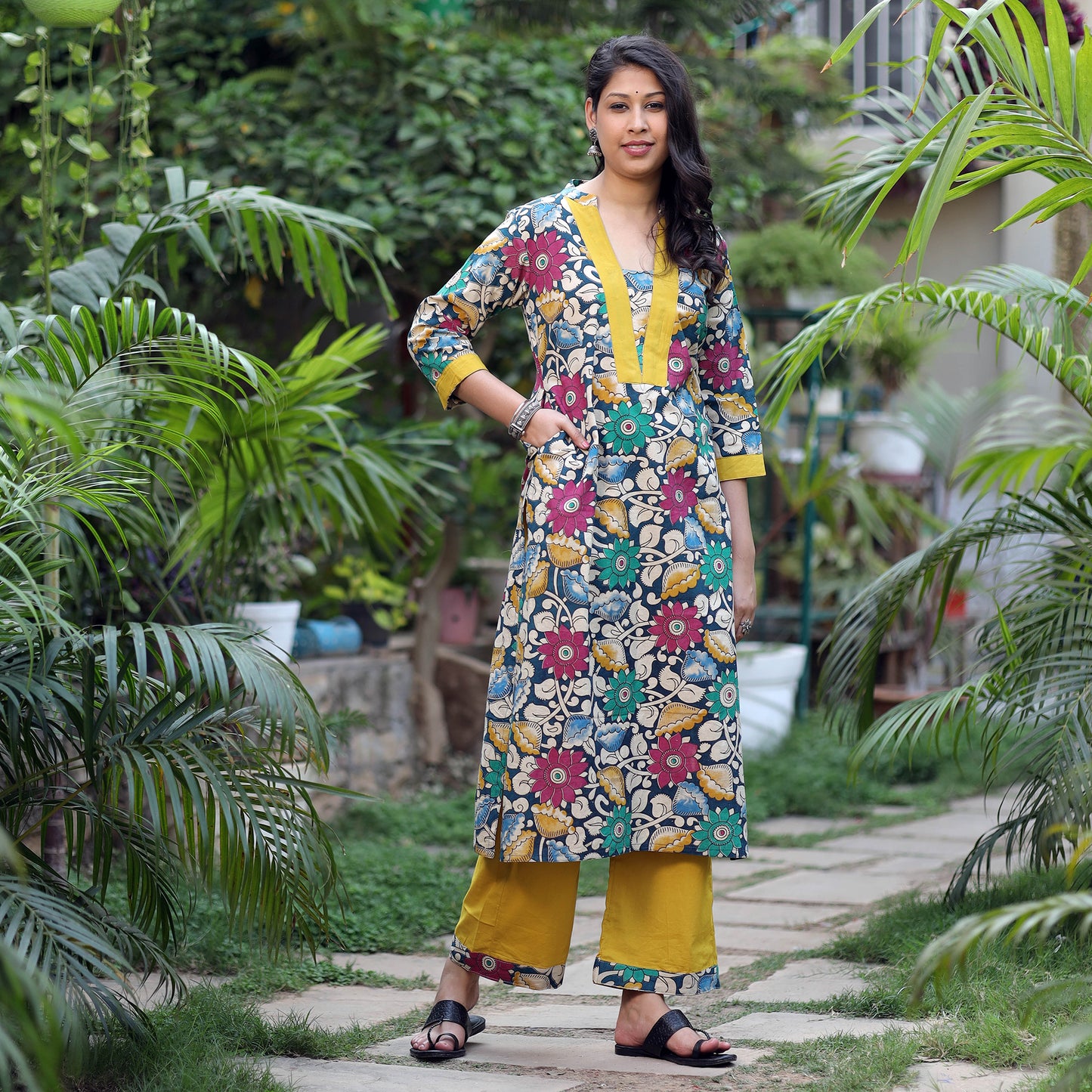 Kalamkari Kurta with Palazzo & Dupatta Set