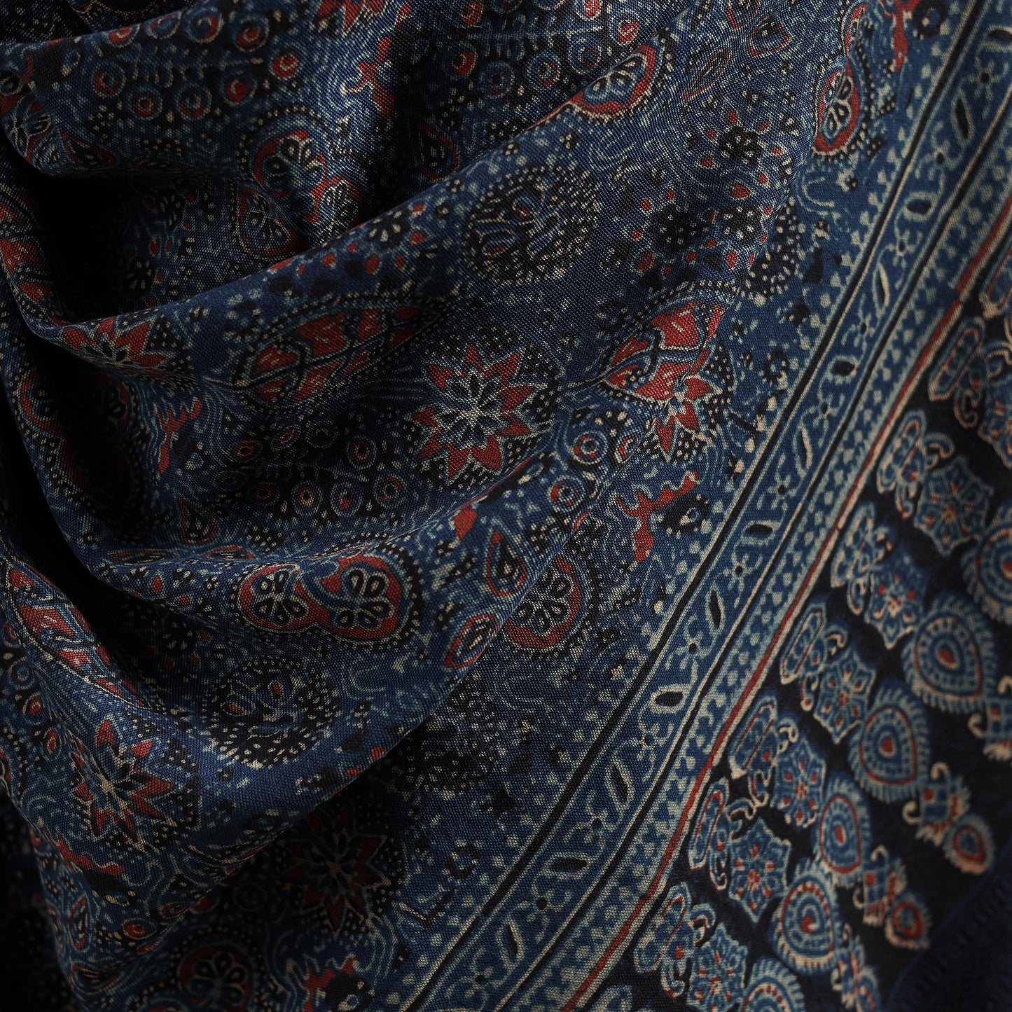 Kutch Handwoven Ajrakh Hand Block Print Merino Wool Shawl 47