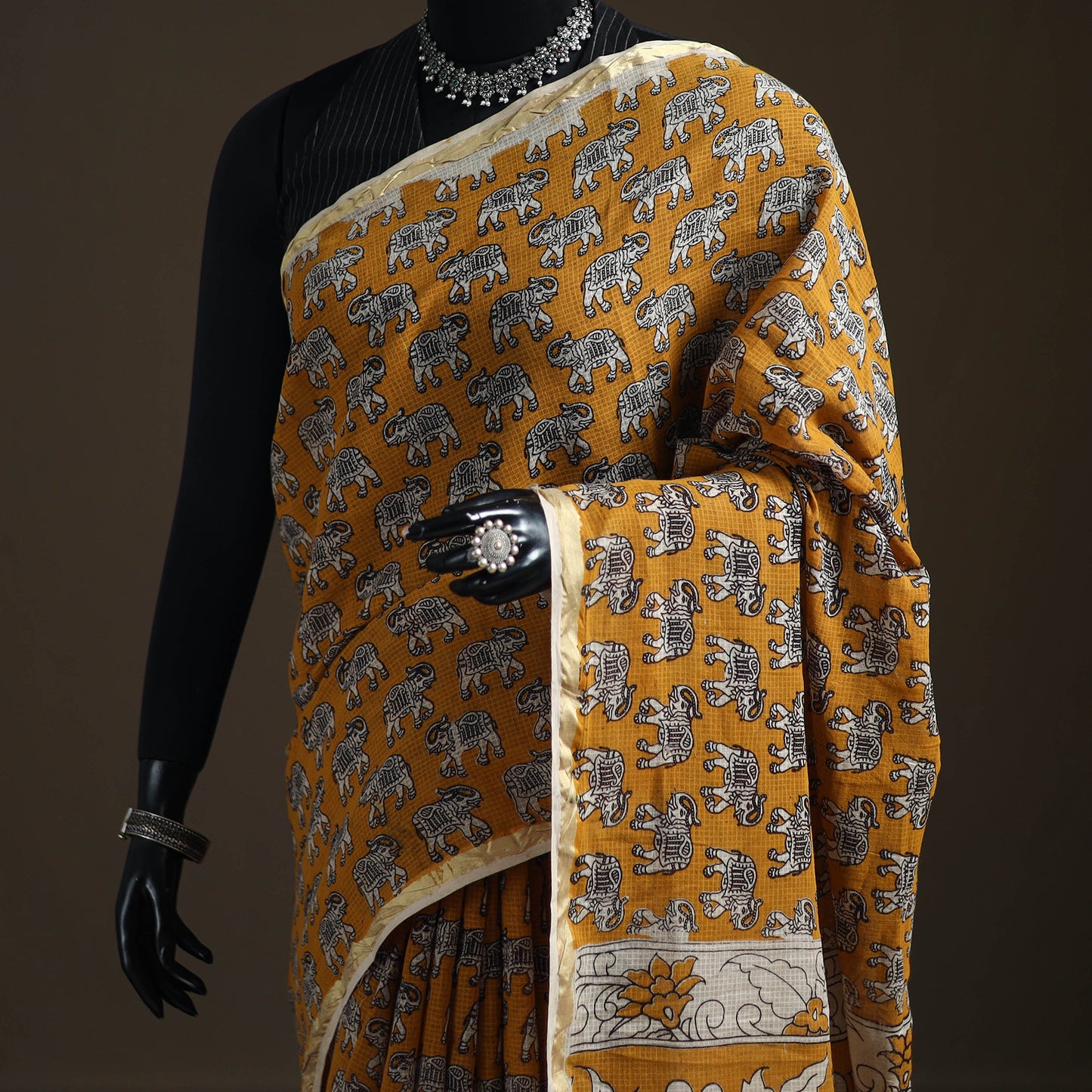 Kalamkari Printed Kota Doria Cotton Saree 33