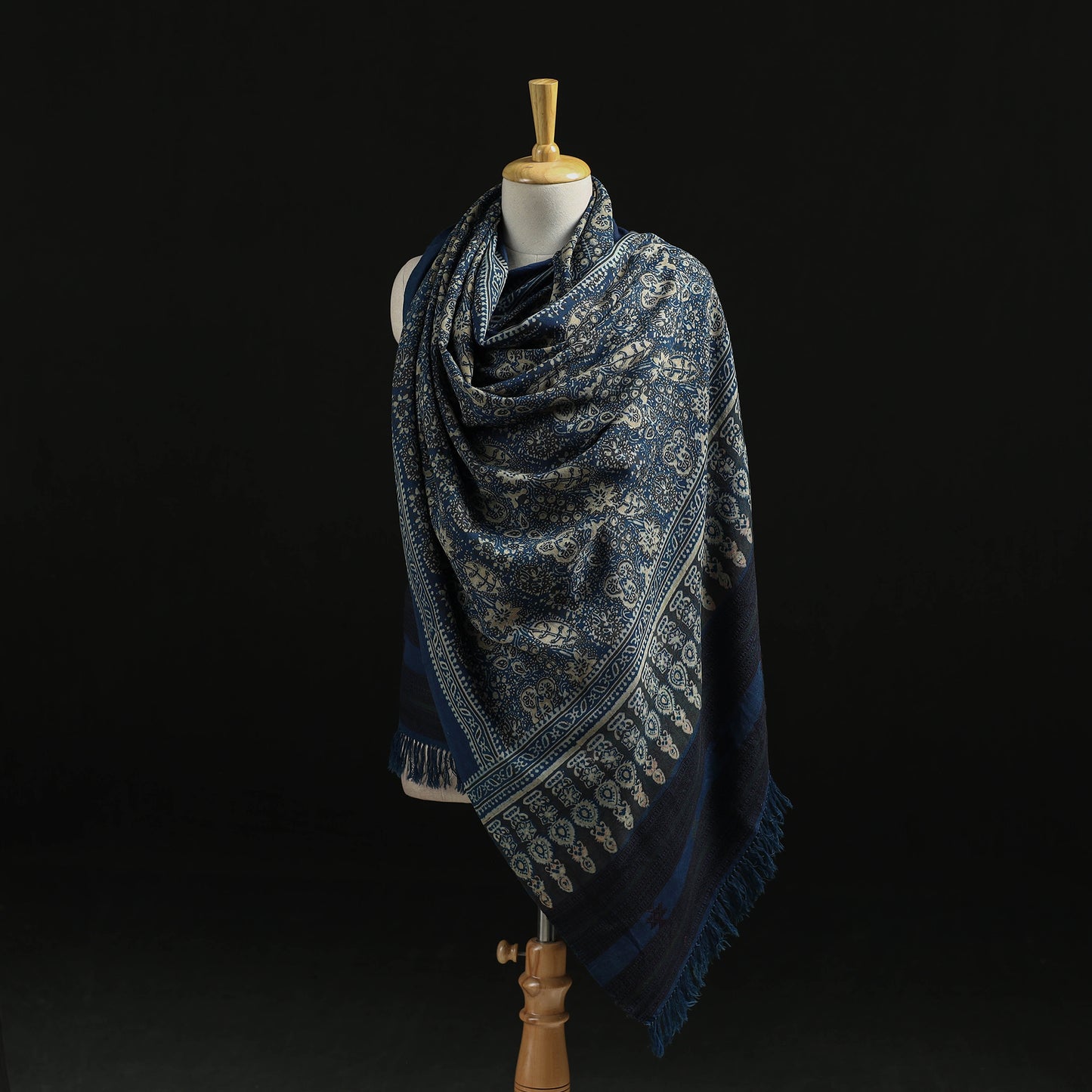 Kutch Handwoven Ajrakh Hand Block Print Merino Wool Shawl 48