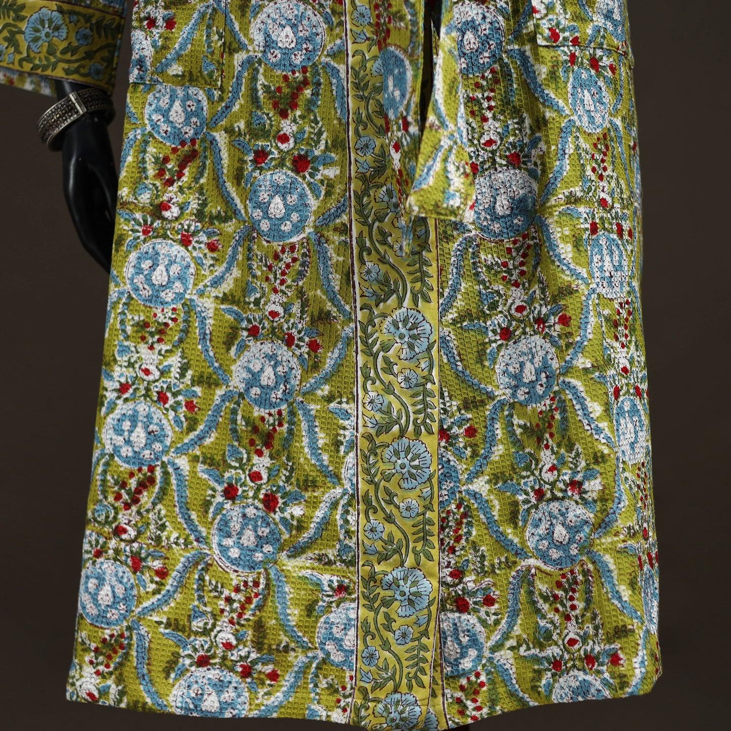 Sanganeri Hand Block Print Waffle Weave Cotton Bath Robe 01