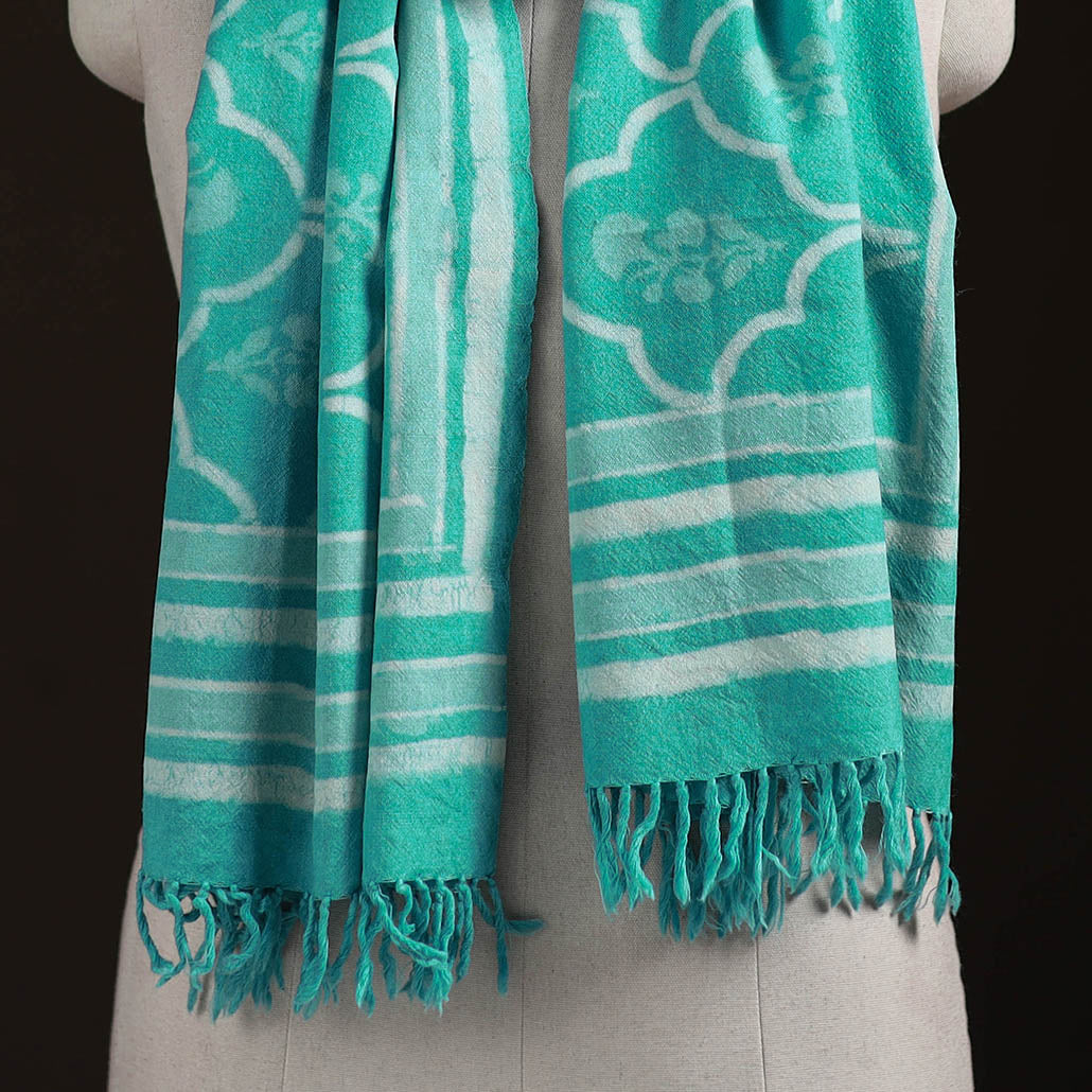 Bagru Dabu Hand Block Print Pure Merino Wool Handwoven Natural Dyed Stole 17