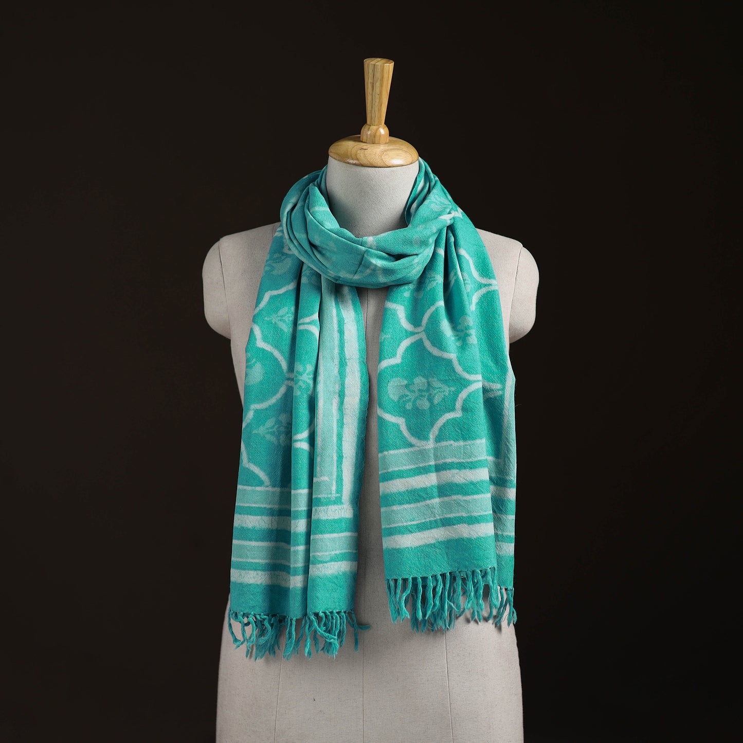 Bagru Dabu Hand Block Print Pure Merino Wool Handwoven Natural Dyed Stole 17