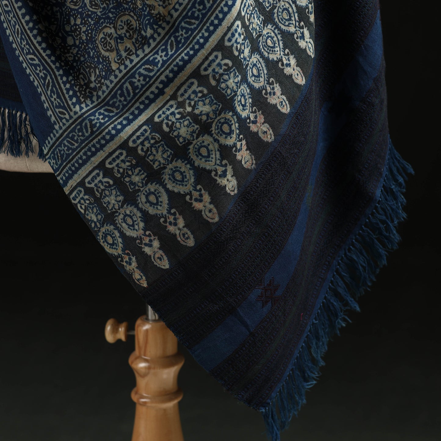Kutch Handwoven Ajrakh Hand Block Print Merino Wool Shawl 48