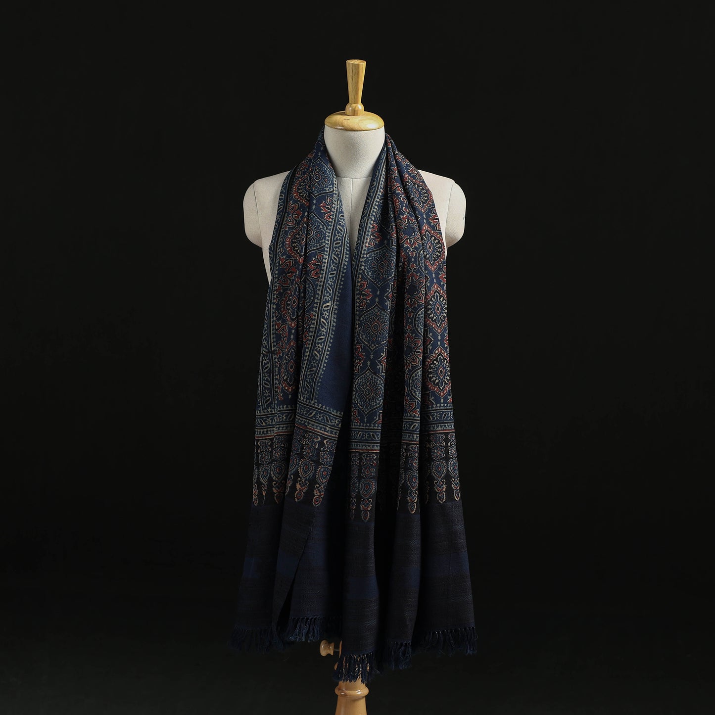 Kutch Handwoven Ajrakh Hand Block Print Merino Wool Shawl 49