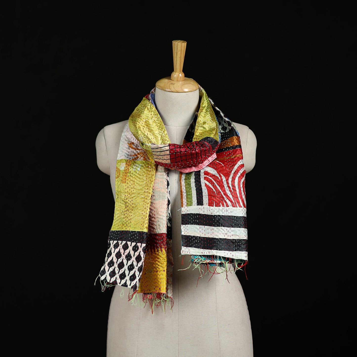 Bengal Kantha Handwork Patchwork Reversible Silk Stole 369