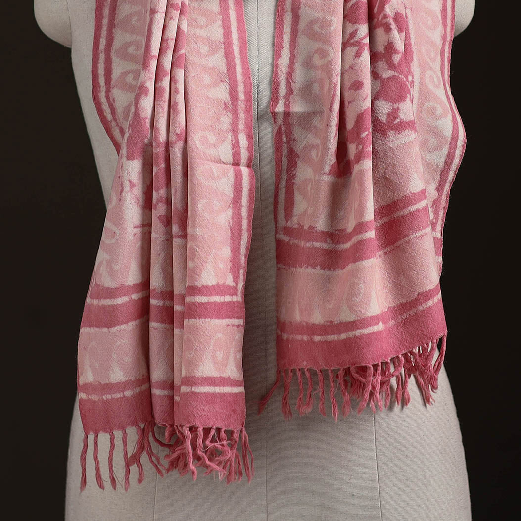 Bagru Dabu Hand Block Print Pure Merino Wool Handwoven Natural Dyed Stole 12