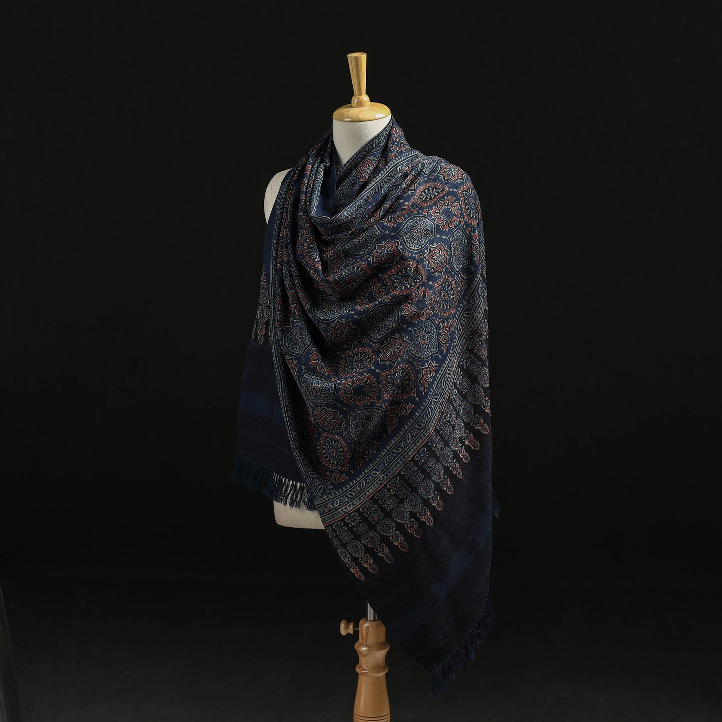 Kutch Handwoven Ajrakh Hand Block Print Merino Wool Shawl 49
