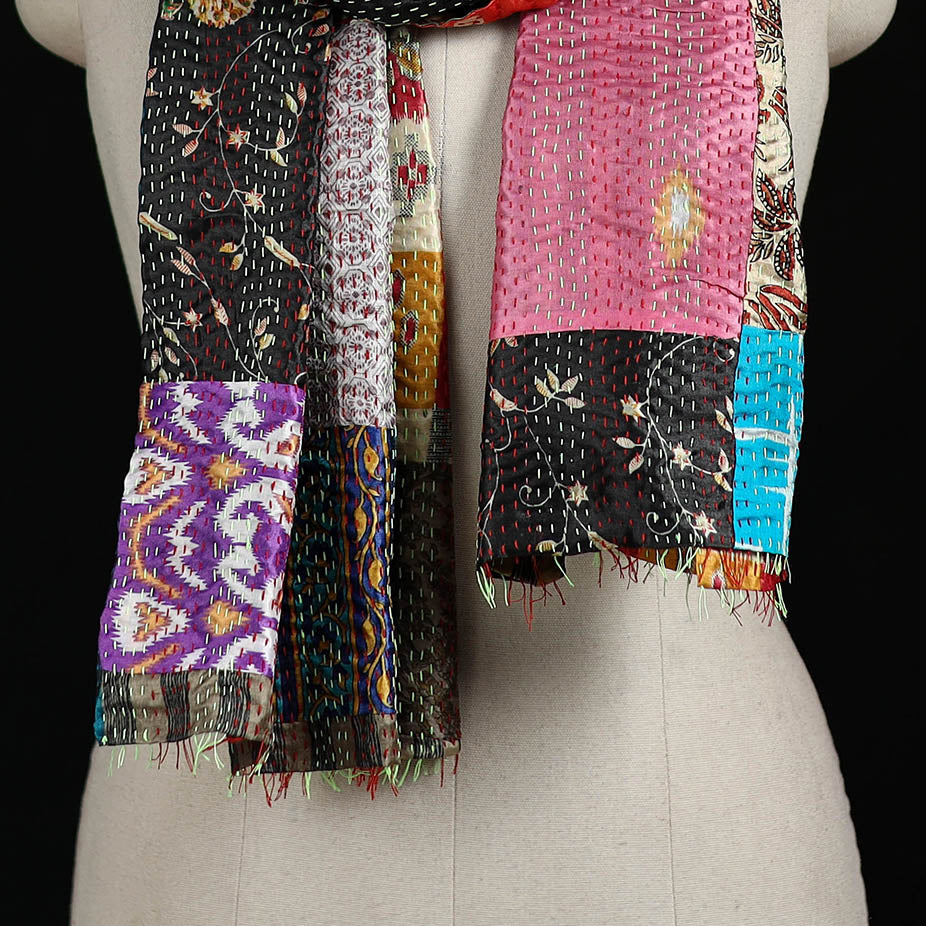 Bengal Kantha Handwork Patchwork Reversible Silk Stole 372