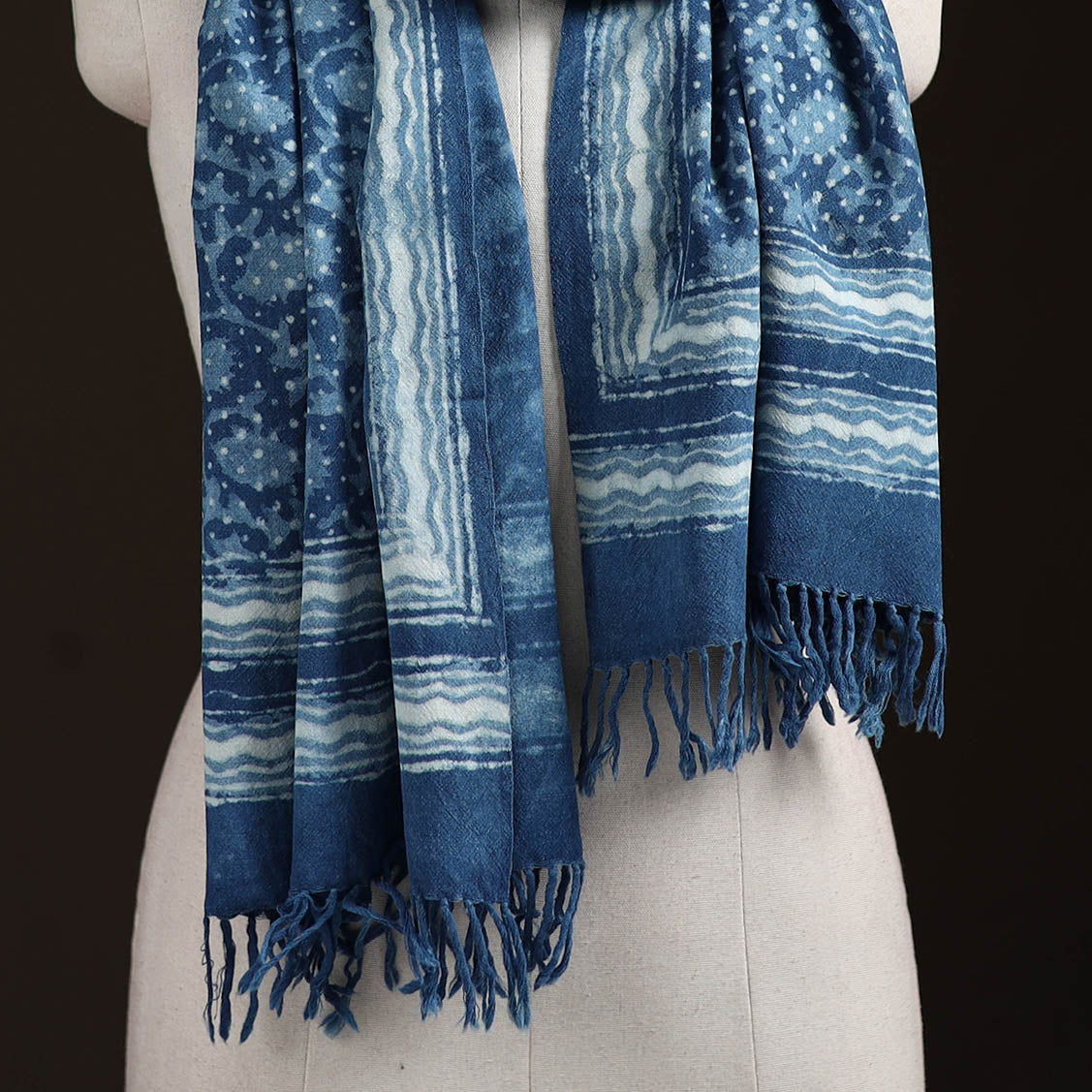 Bagru Dabu Hand Block Print Pure Merino Wool Handwoven Natural Dyed Stole 11