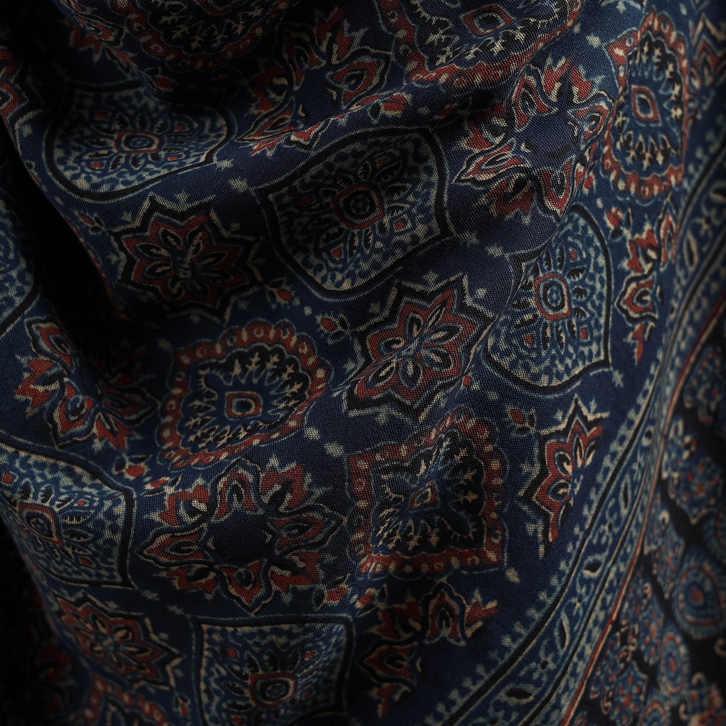 Kutch Handwoven Ajrakh Hand Block Print Merino Wool Shawl 49