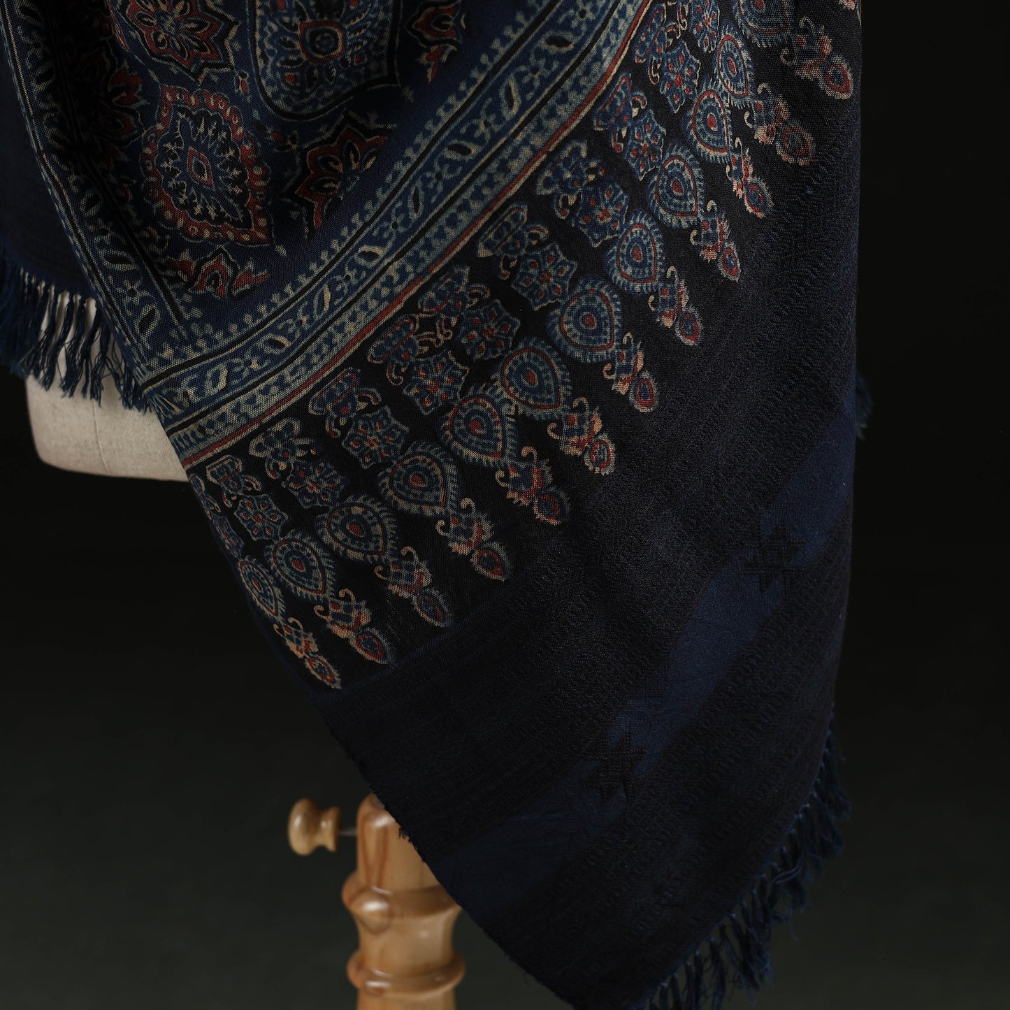 Kutch Handwoven Ajrakh Hand Block Print Merino Wool Shawl 49