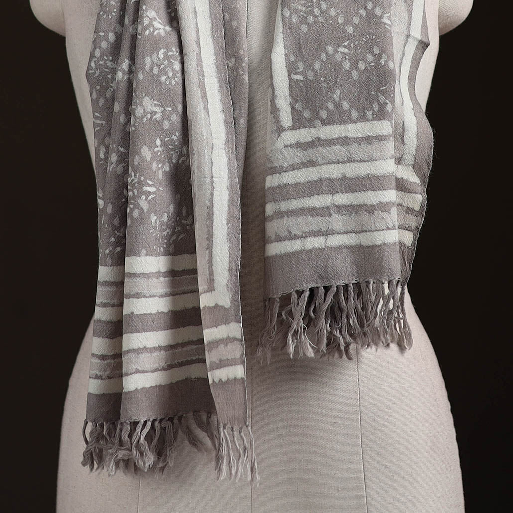 Bagru Dabu Hand Block Print Pure Merino Wool Handwoven Natural Dyed Stole 09