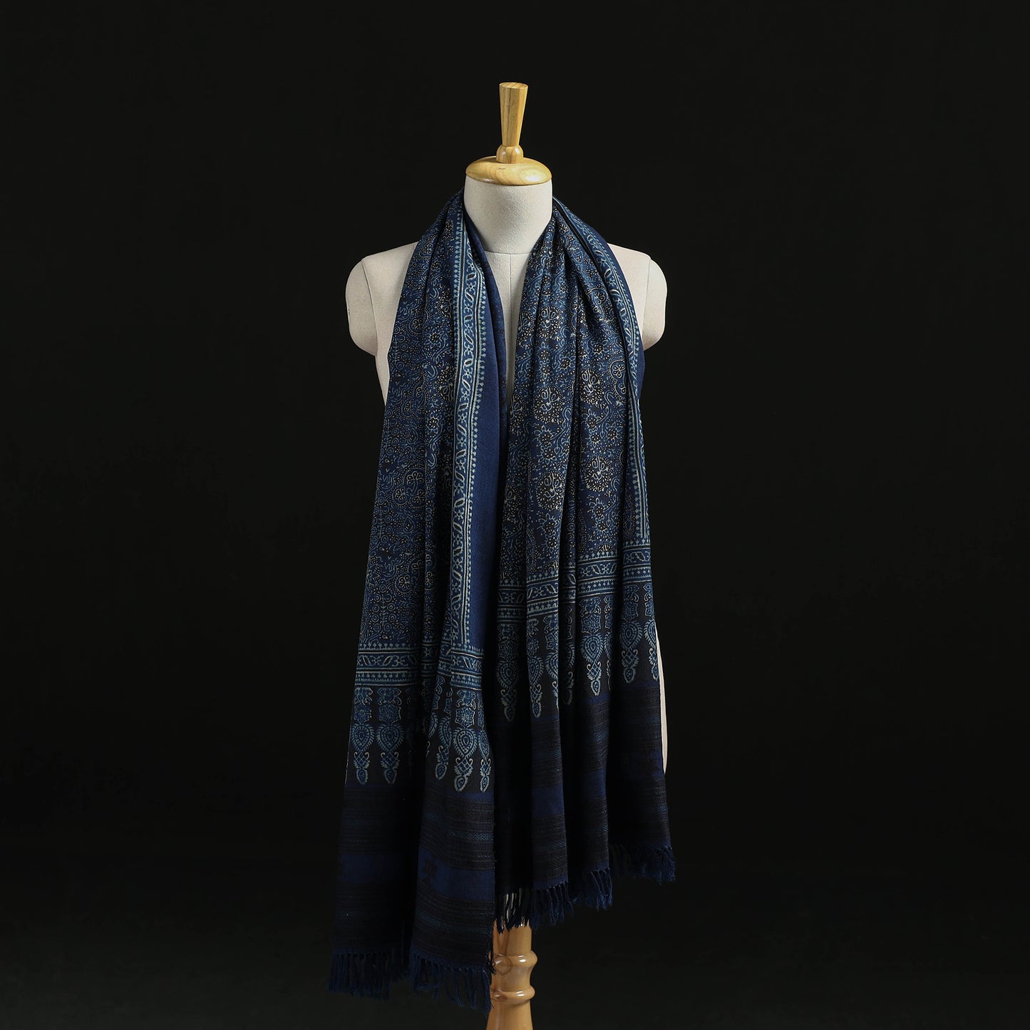 Kutch Handwoven Ajrakh Hand Block Print Merino Wool Shawl 50