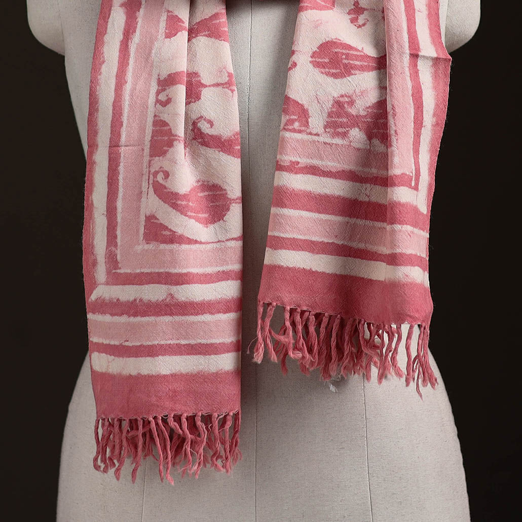 Bagru Dabu Hand Block Print Pure Merino Wool Handwoven Natural Dyed Stole 08