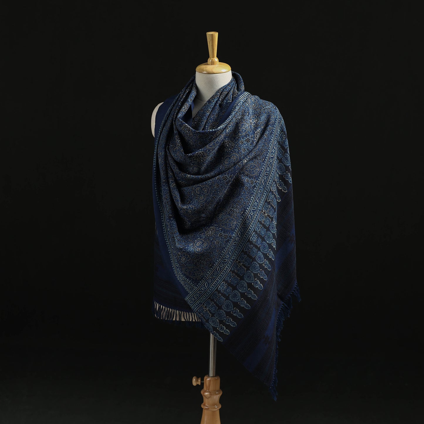 Kutch Handwoven Ajrakh Hand Block Print Merino Wool Shawl 50
