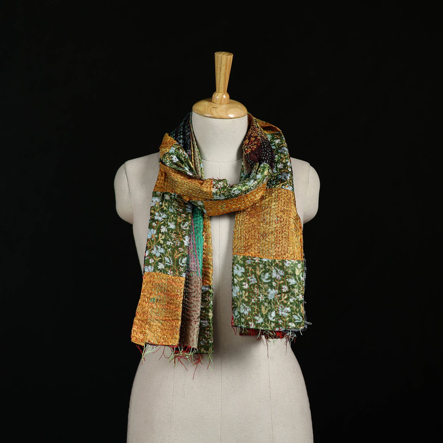 Bengal Kantha Handwork Patchwork Reversible Silk Stole 376