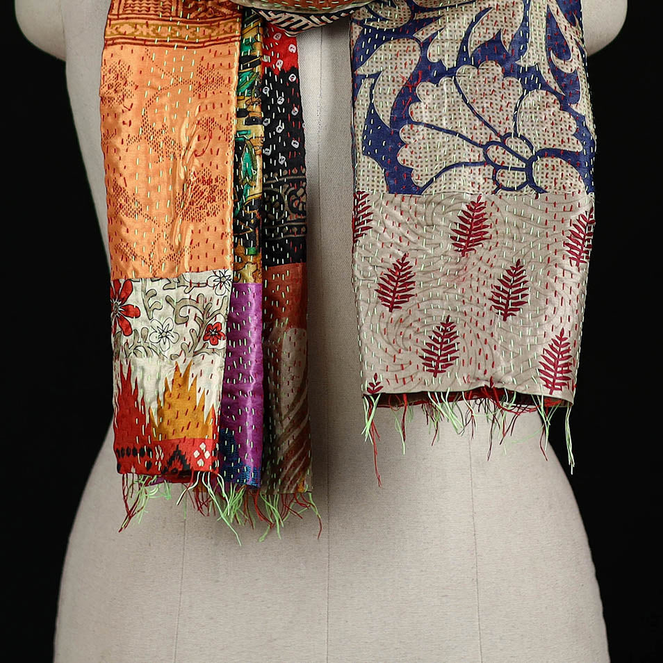 Bengal Kantha Handwork Patchwork Reversible Silk Stole 377