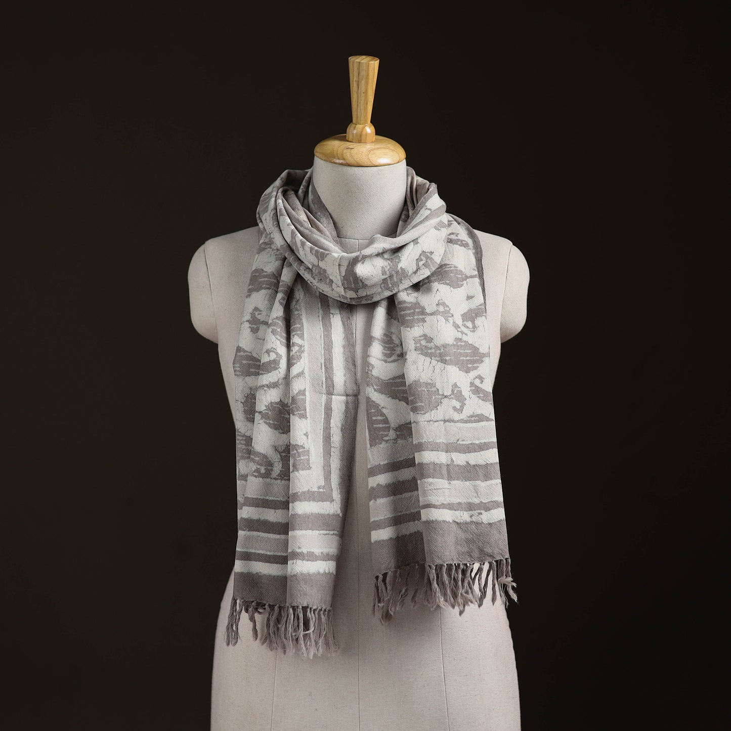 Bagru Dabu Hand Block Print Pure Merino Wool Handwoven Natural Dyed Stole 06