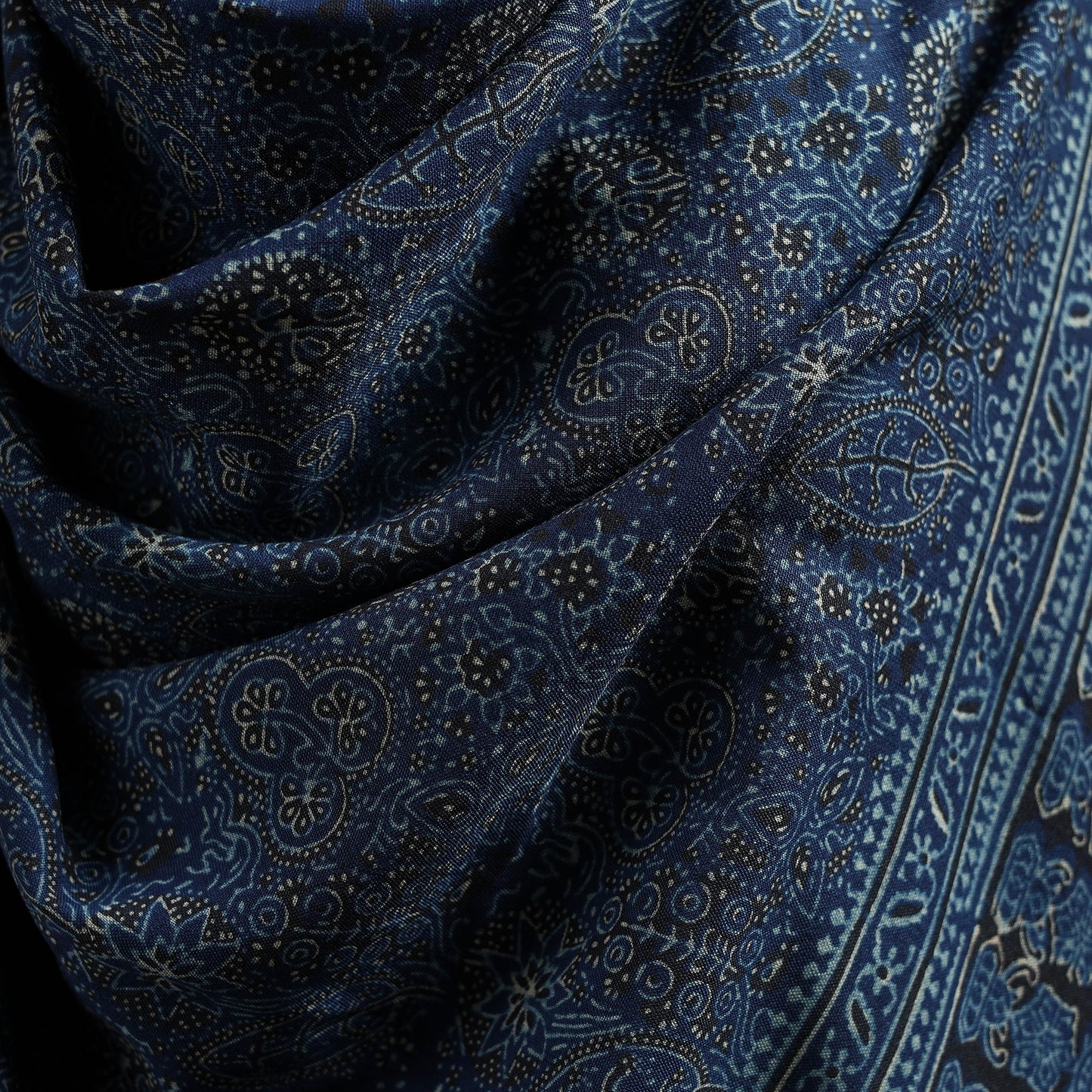 Kutch Handwoven Ajrakh Hand Block Print Merino Wool Shawl 50