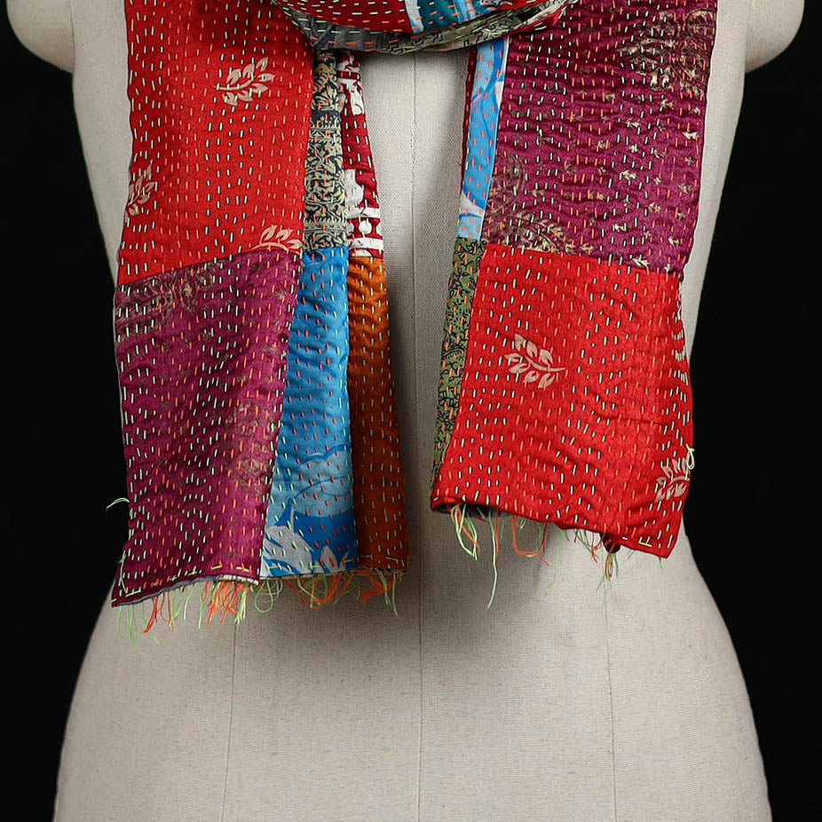 Bengal Kantha Handwork Patchwork Reversible Silk Stole 378