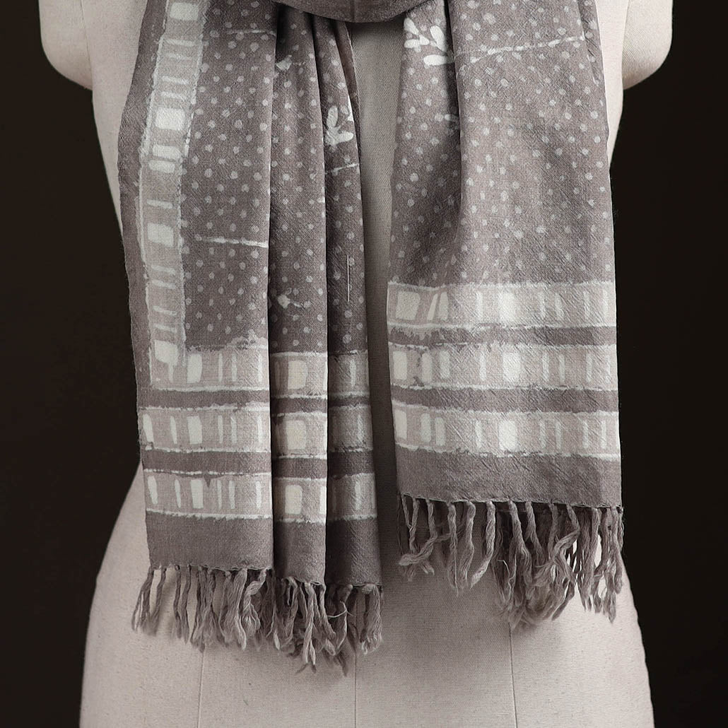 Bagru Dabu Hand Block Print Pure Merino Wool Handwoven Natural Dyed Stole 04