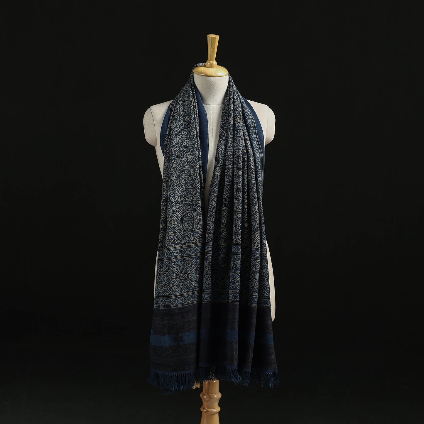 Kutch Handwoven Ajrakh Hand Block Print Merino Wool Shawl 51